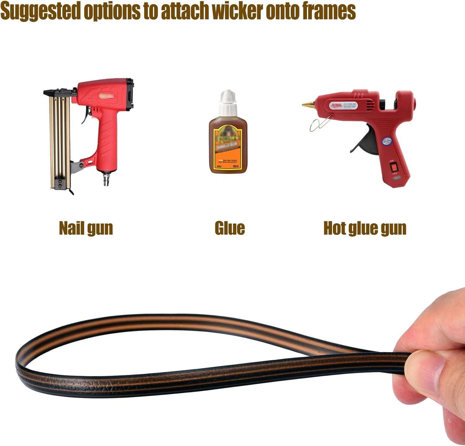 120 Ft Wicker Repair Kit, Plastic Wicker Repair Supplies, Gradient Dark Brown wi