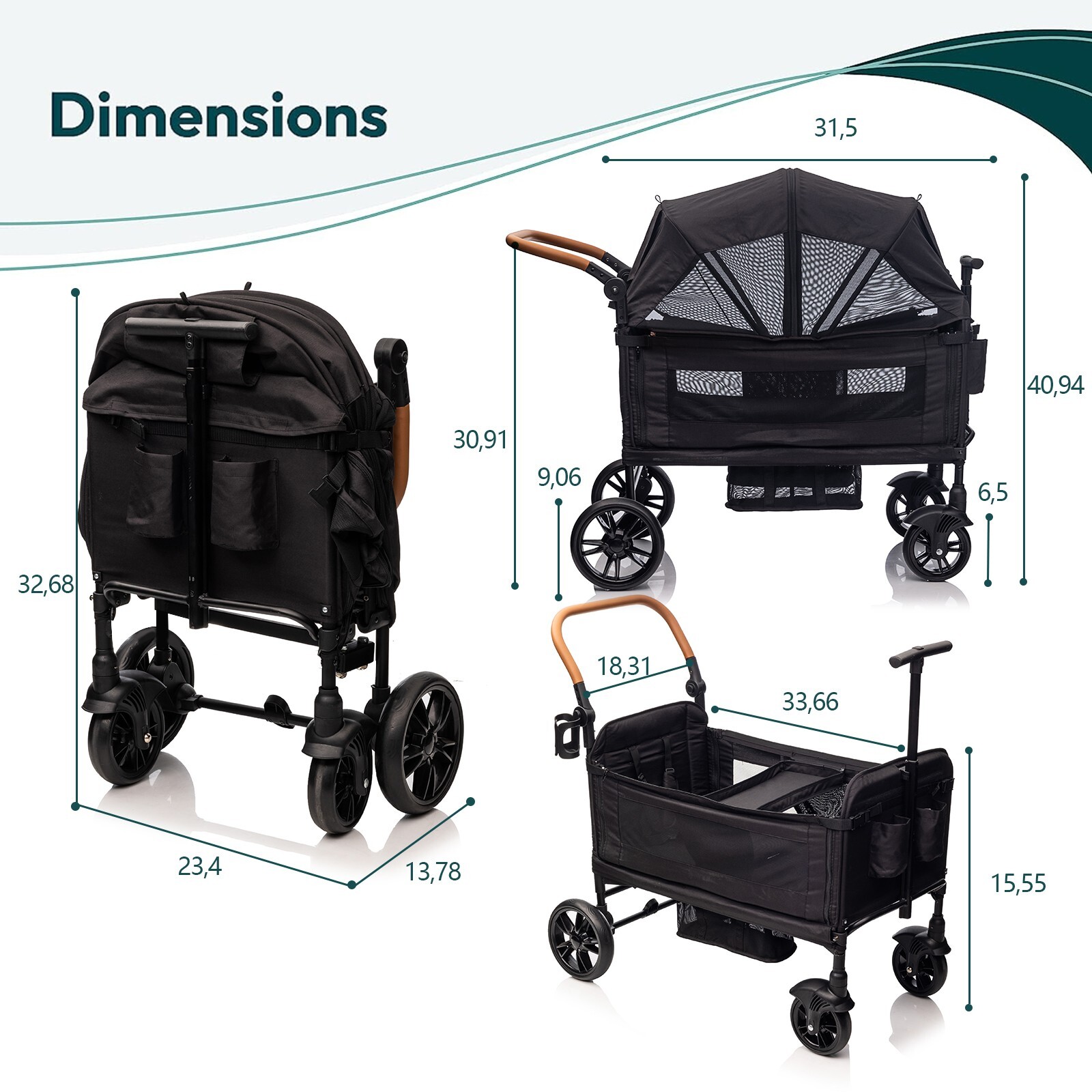 Wagon Stroller for 2 Kids with Adjustable Handle and Canopy,Kids Tray,Cup Holder