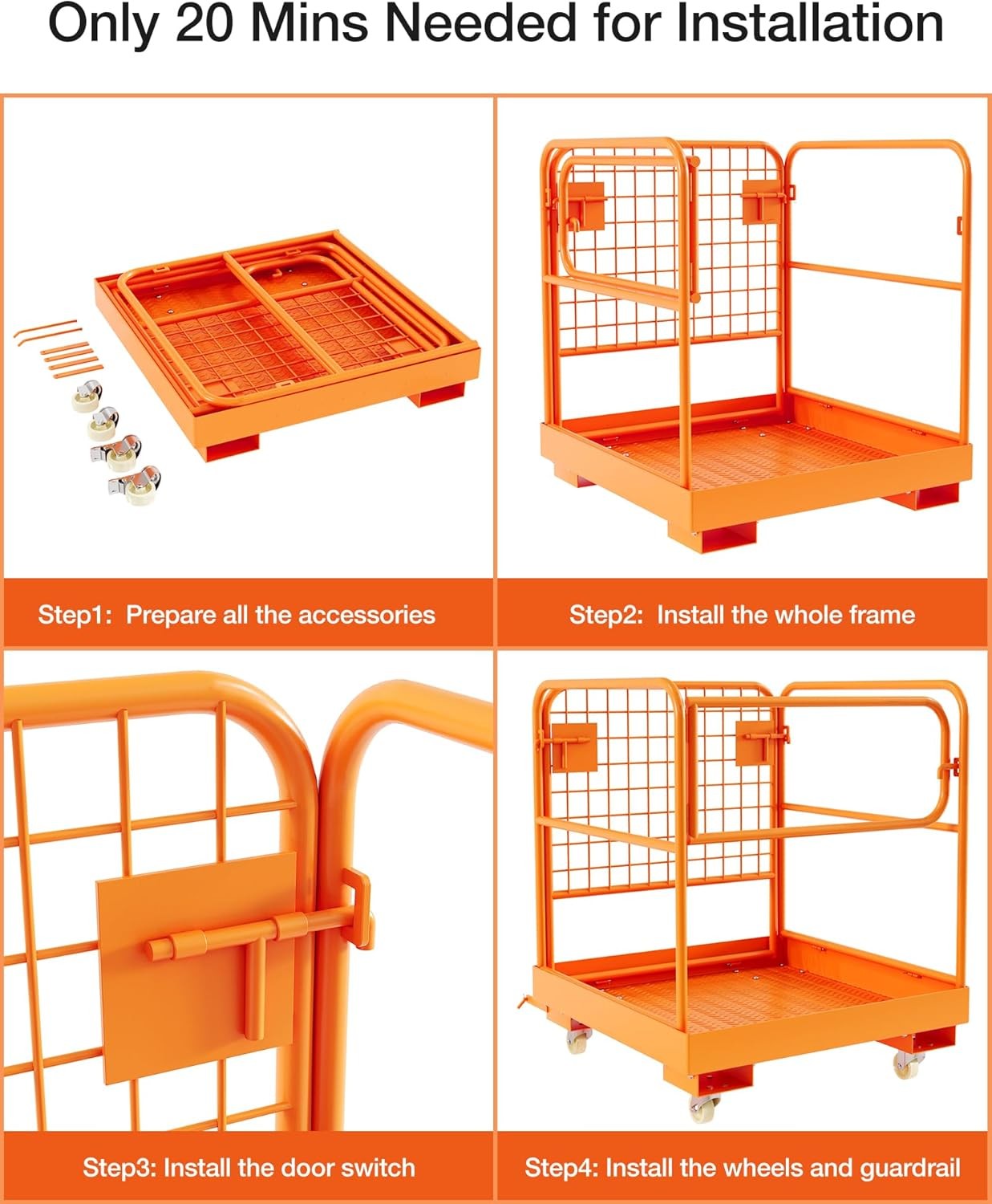 Collapsible 36"x36" Forklift Safety Cage 1-3 Person Work Platform Basket 1200LBS