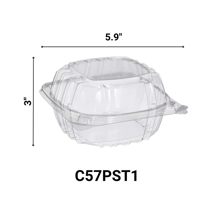 Dart 6" Clear Hinged Plastic Food Take Out To-Go / Clamshell Container 100 Pack