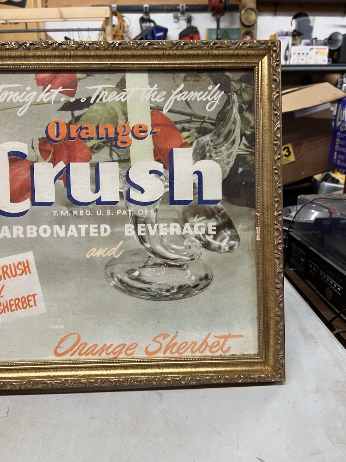 Vintage Orange Crush Soda & Orange Sherbet Poster Original Nicely Framed 24 X 16