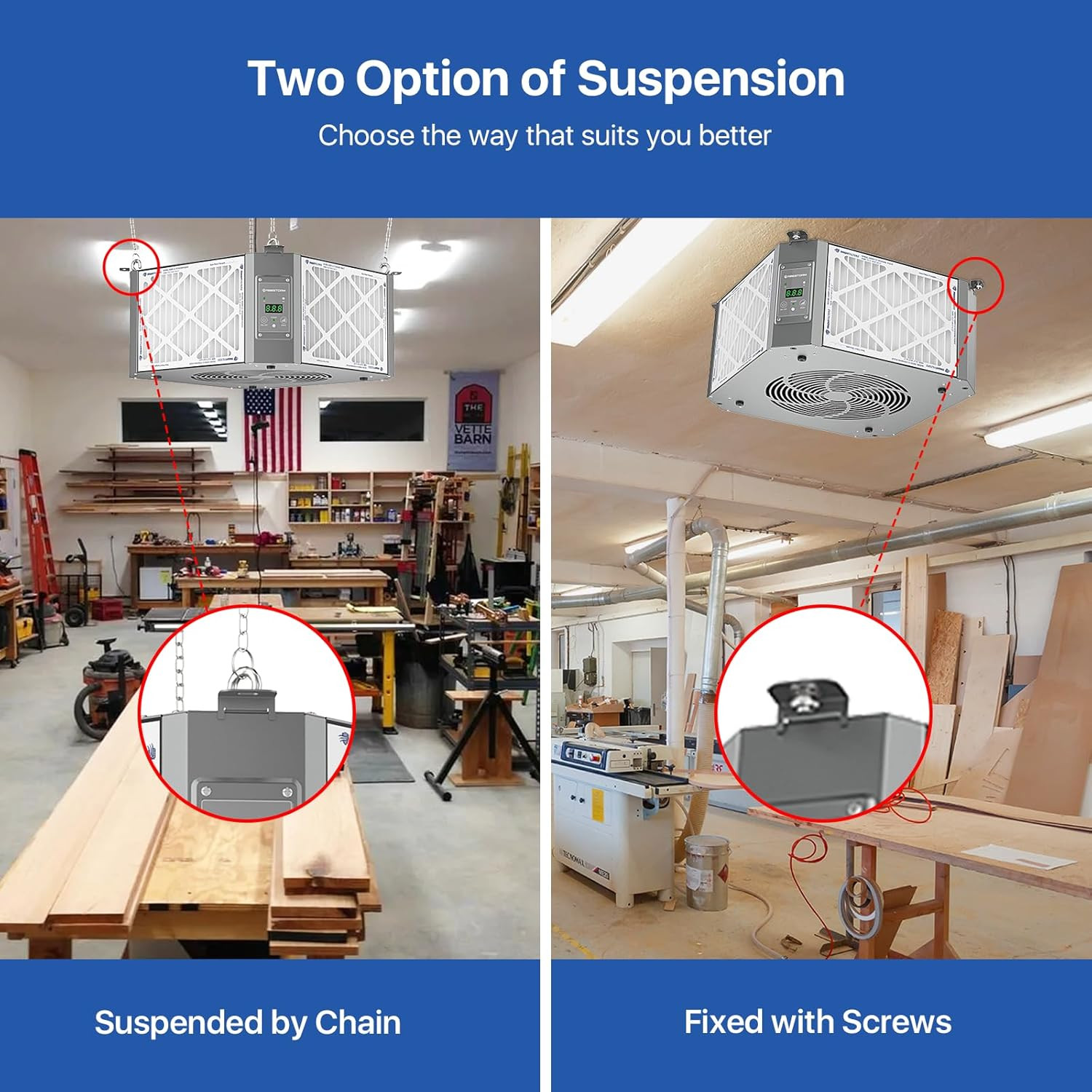 360 Degree Intake Air Filtration System Woodworking 1350 CFM Hanging Air Filter,