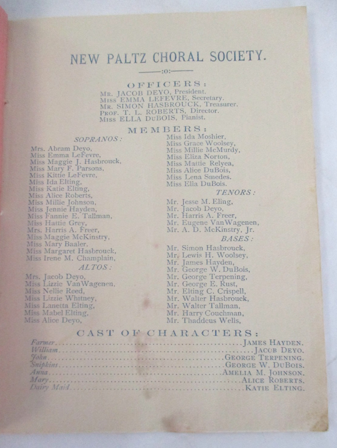 1889 THE HAYMAKERS, Pastoral Cantata Rendered by New Paltz, NY Choral Society