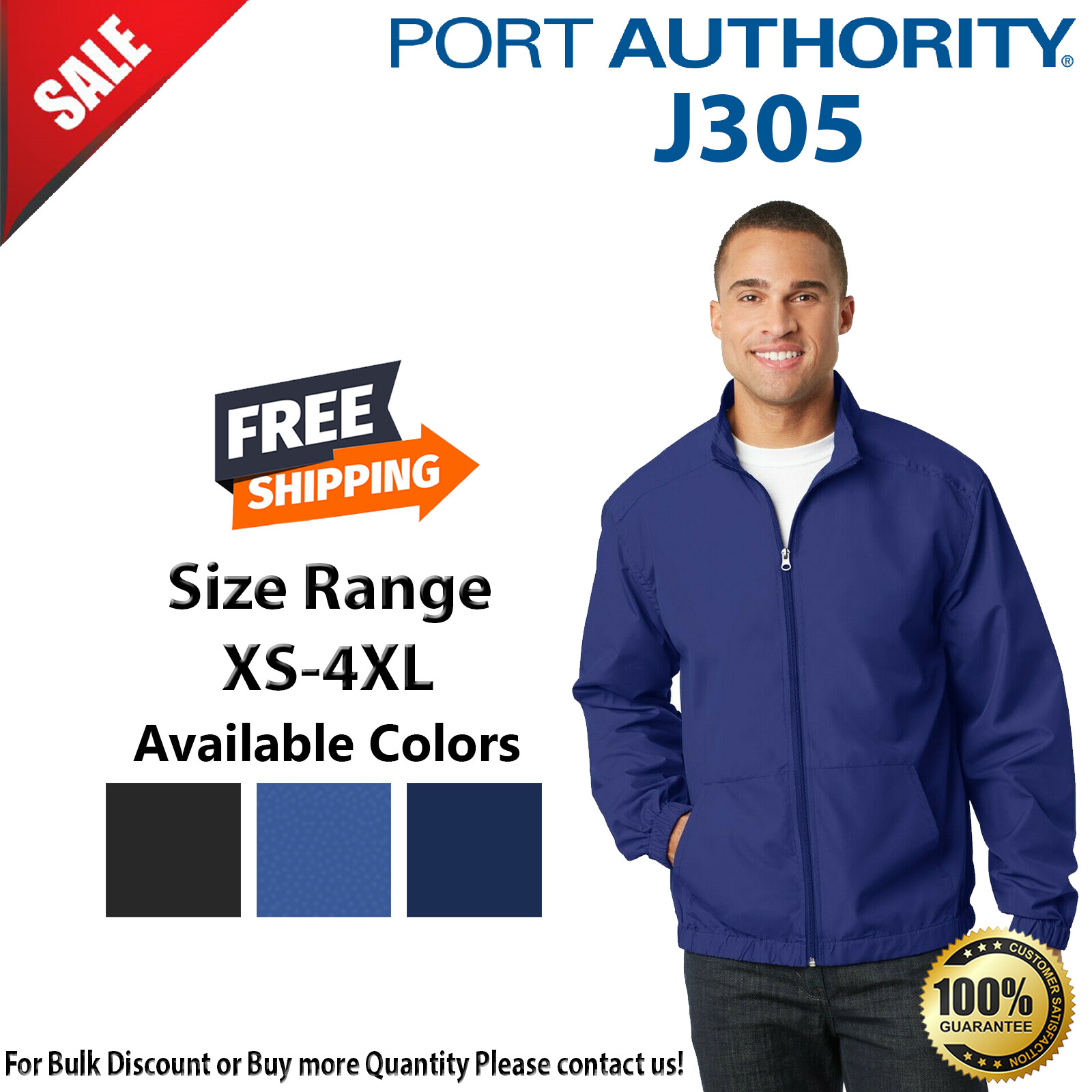Port Authority J305 Mens Long Sleeve Lightweight Full Zip Windbreaker Jacket