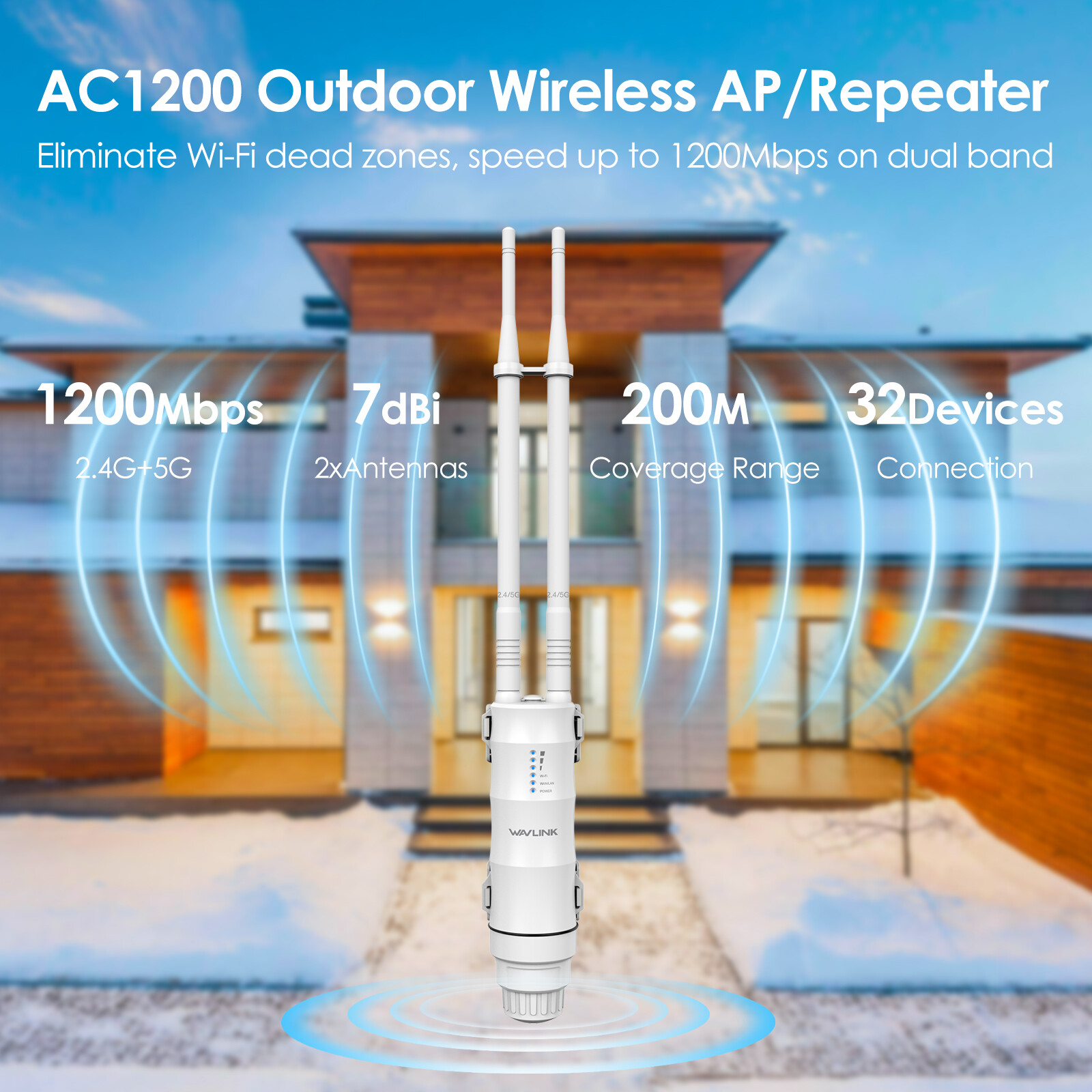 WAVLINK AC1200 Outdoor WiFi Extender Booster Router 5G Long Range Mesh System