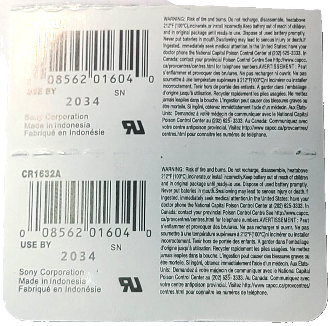 CR1632 SONY MURATA 2PK 3V LITHIUM (GREAT EXP 2034) DL1632 ECR1632 FREE SHIP&TRAK