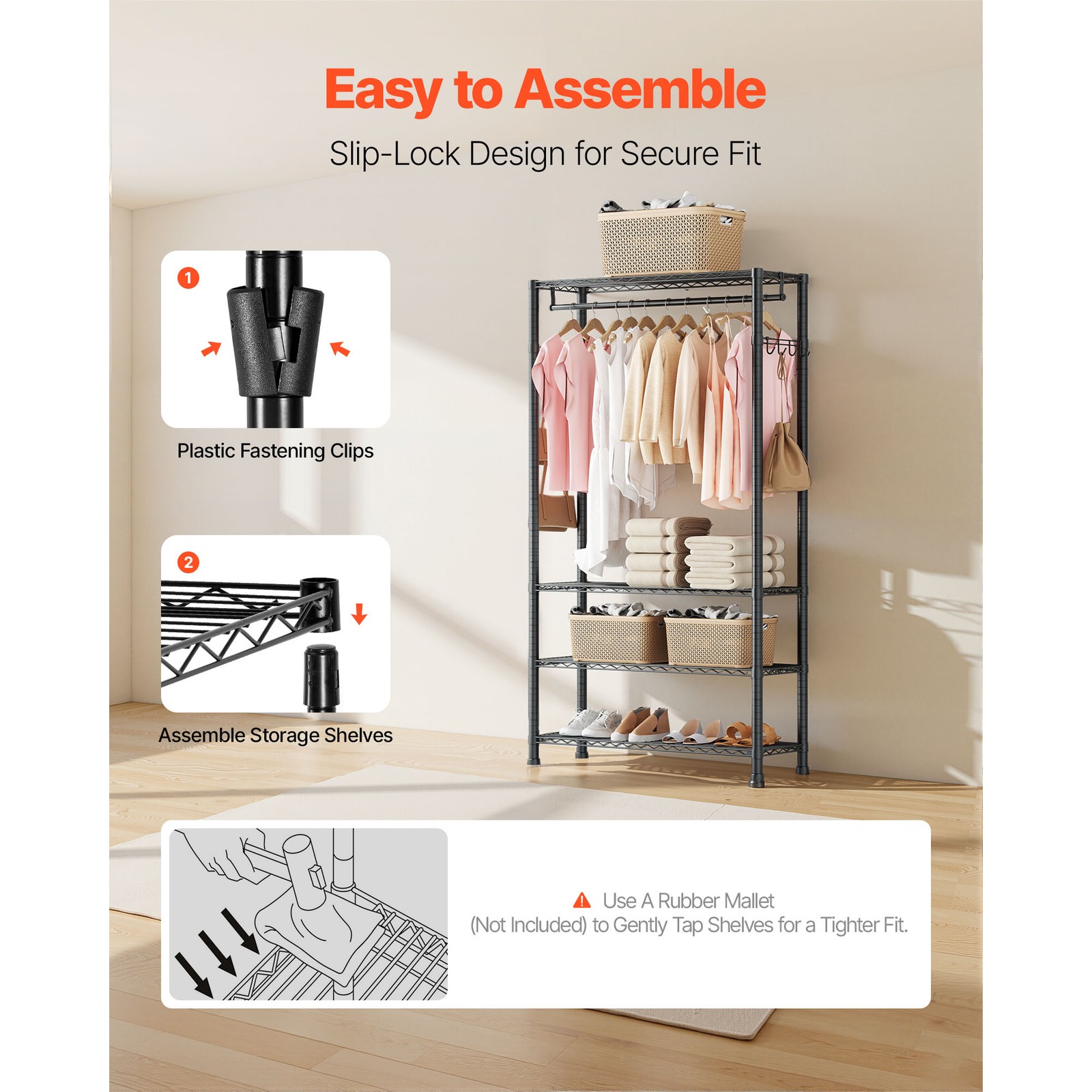 Uimoso 4-Tier Adjustable Height Garment and Closet Rack in Black