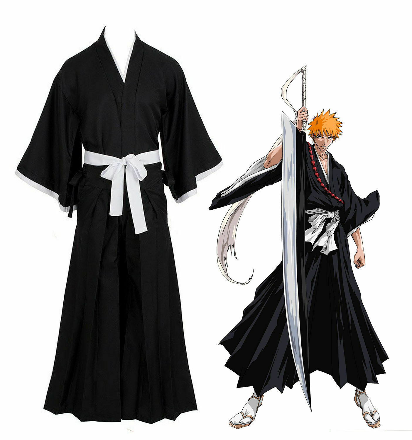 Bleach Kurosaki Ichigo Robe Cloak Coat Japanese Anime Cosplay Halloween Costume