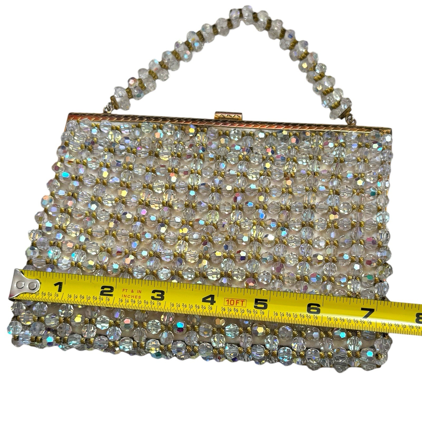 Vintage Iridescent and Gold Heavily Beaded Handbag Evening Special Occasion