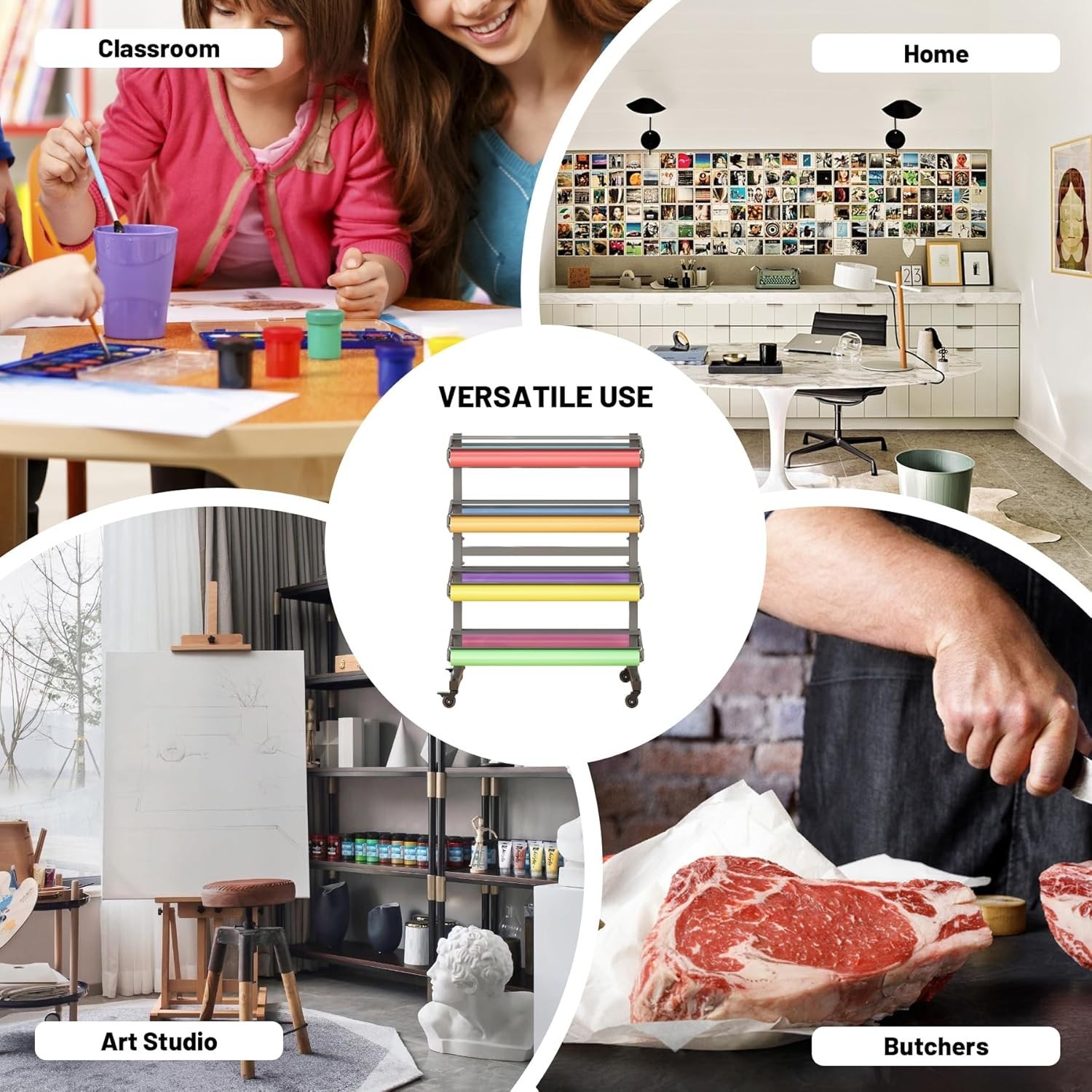 Large Paper Roll Holder Rack for 8 Roll 36" Rolls Dispenser Stand and Cutter