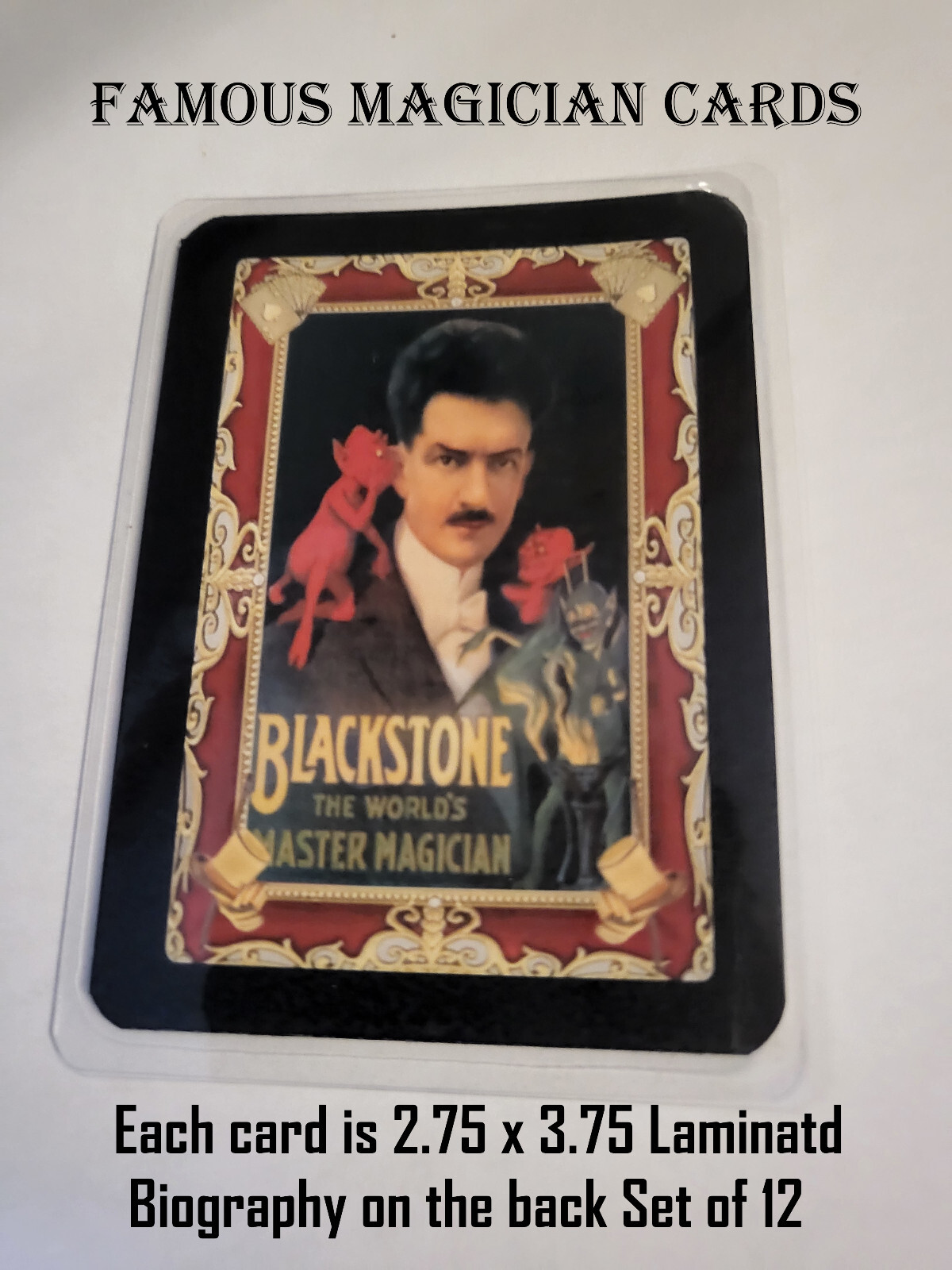 FAMOUS MAGICIANS CARDS - SERIES ONE SET OF 12 - LAMINATED -  SIZE IS 2.75 x 3.75
