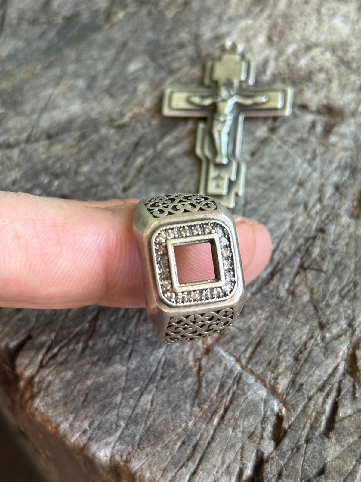 RUSSIA army soldier talisman amulet SILVER 925 ring cross Jesus save WAR