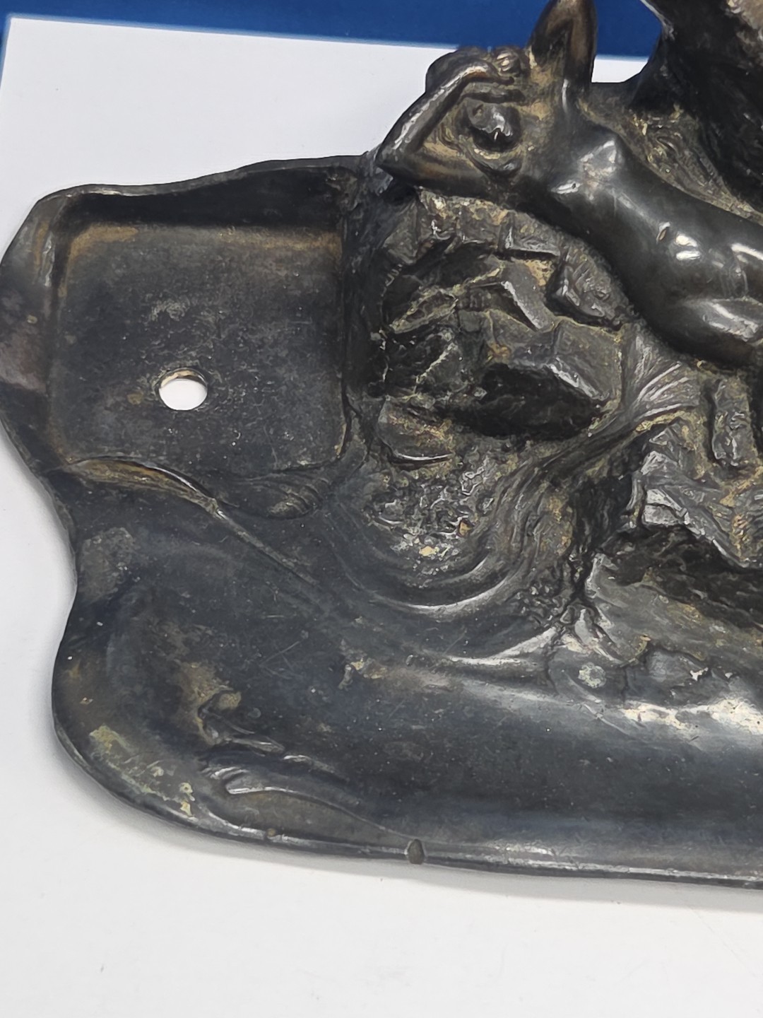 Art Nouveau Nude Maiden Water Inkwell Laying On Rocks Metal Trinket Earings TS