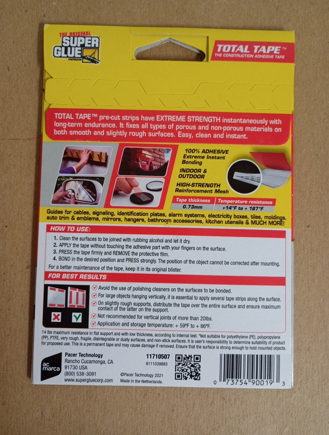 The Original 10 Super Glue 11710507 Double-Sided Mounting Tape 1.8x0.68in.