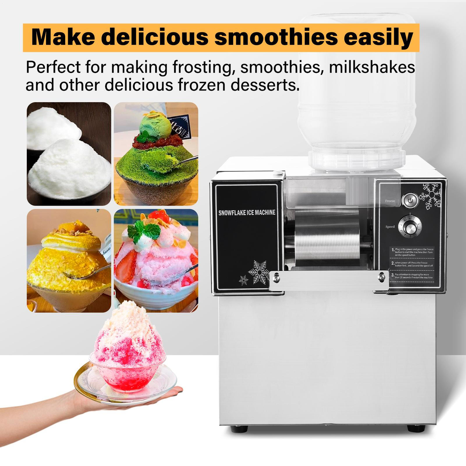 Commercial Snowflake Ice Machine 140LBS/24H Ice Shaver Snow Cone for Ice Cream-