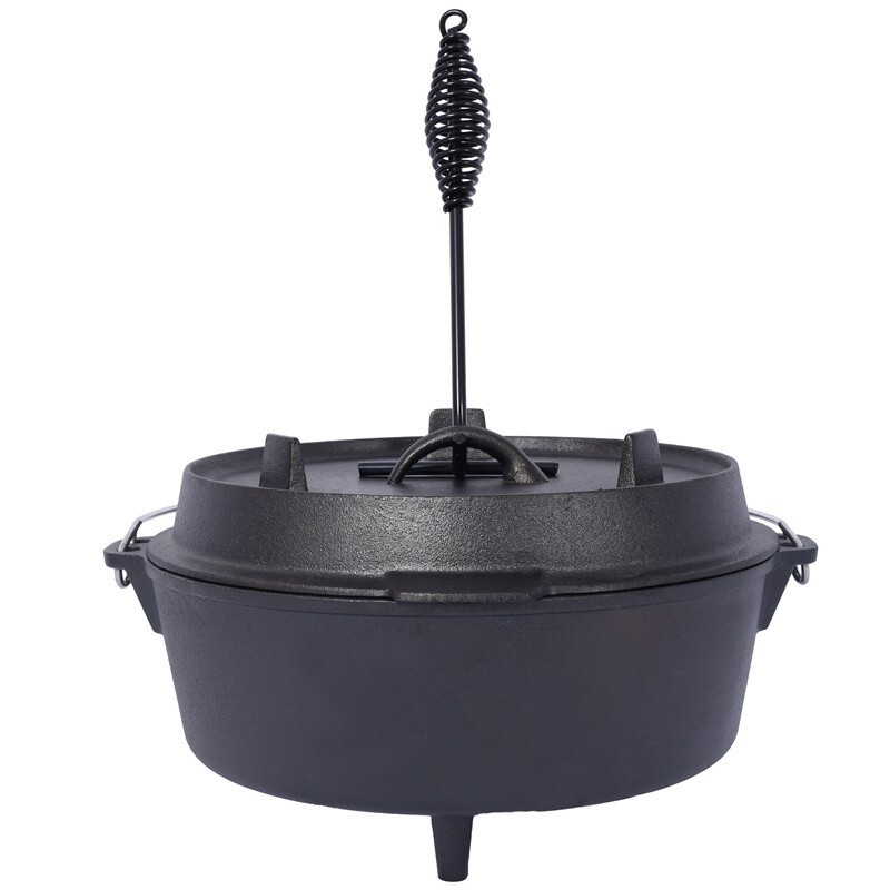 Pre-Seasoned Cast Iron Dutch Oven w/Skillet Lid Outdoor Camping Deep Pot 6 Quart