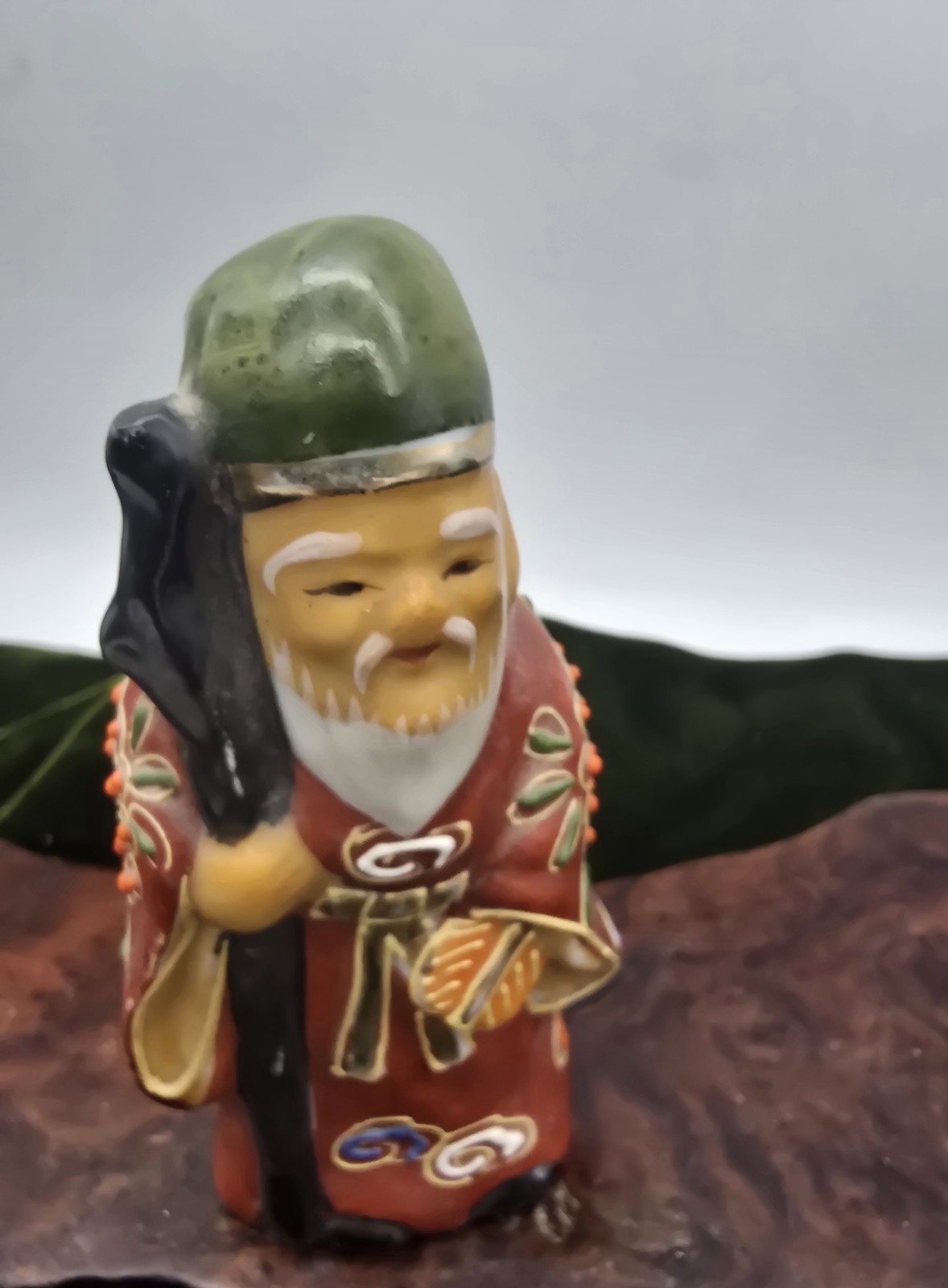 Vintage Japanese Kutani Moriage Lucky Longevity Asian Figurine 4 inches