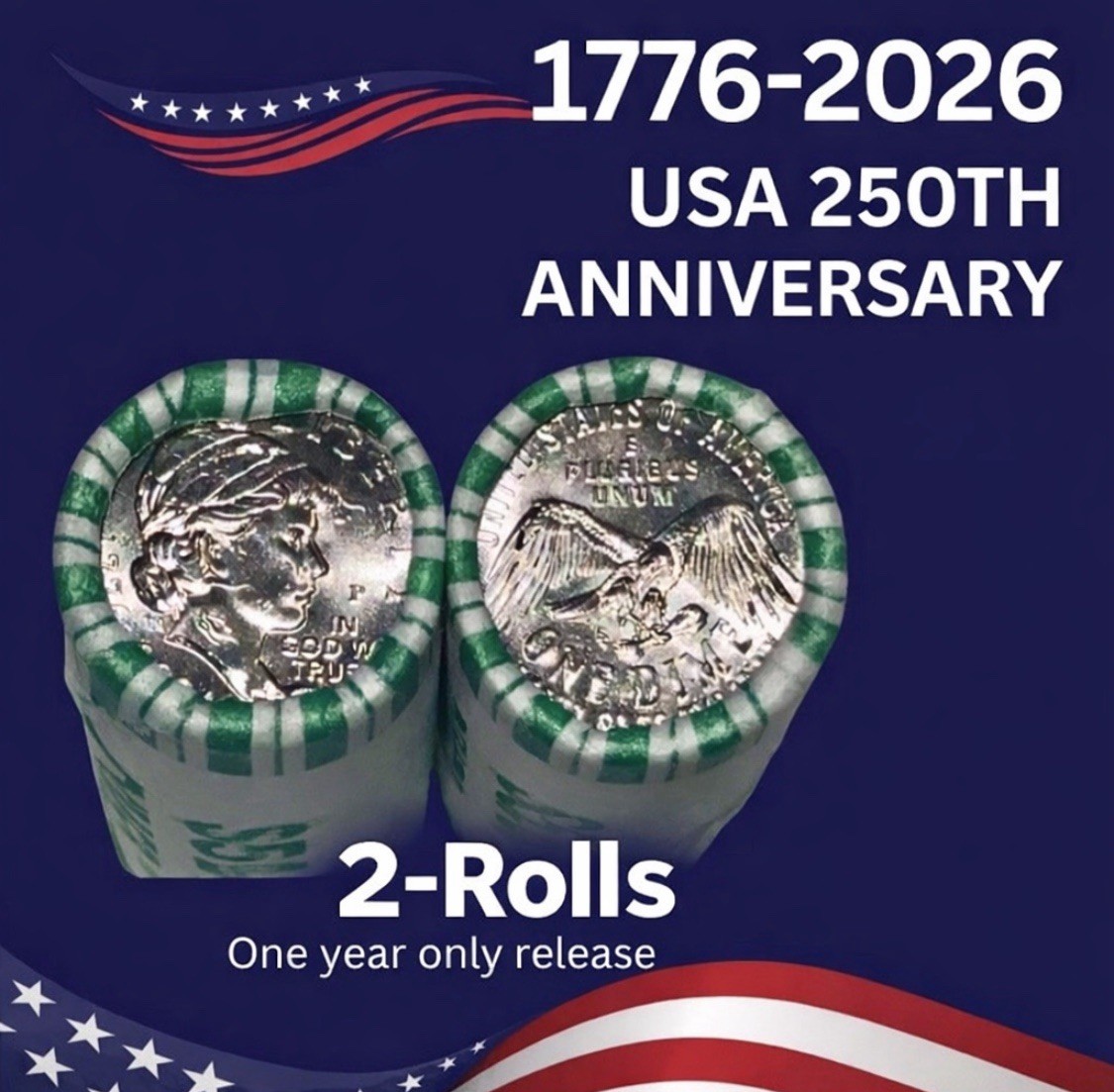 1776-2026 P And D Dime Emerging Liberty Rolls Quincentennial Uncirculated 2 Roll