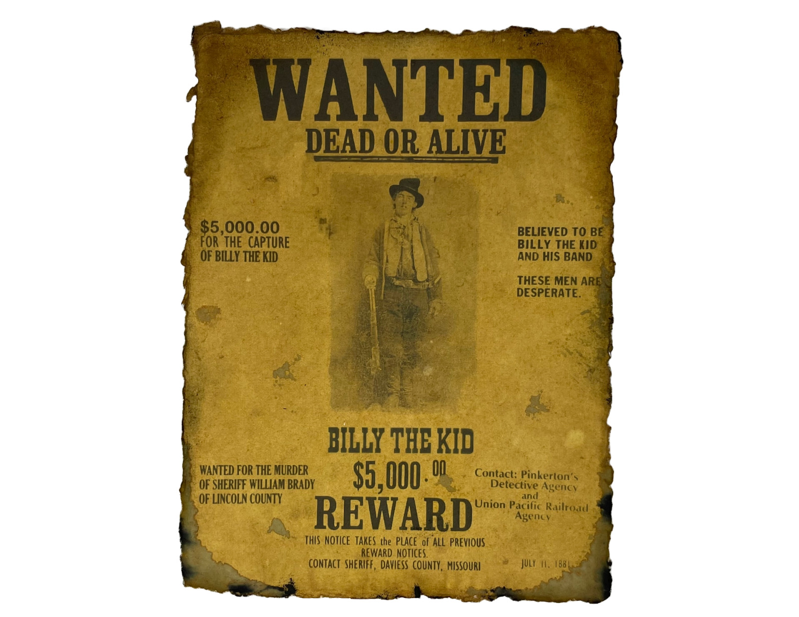 Billy The Kid Wanted Poster Distressed Prints Aged Western Art Wild West Reward
