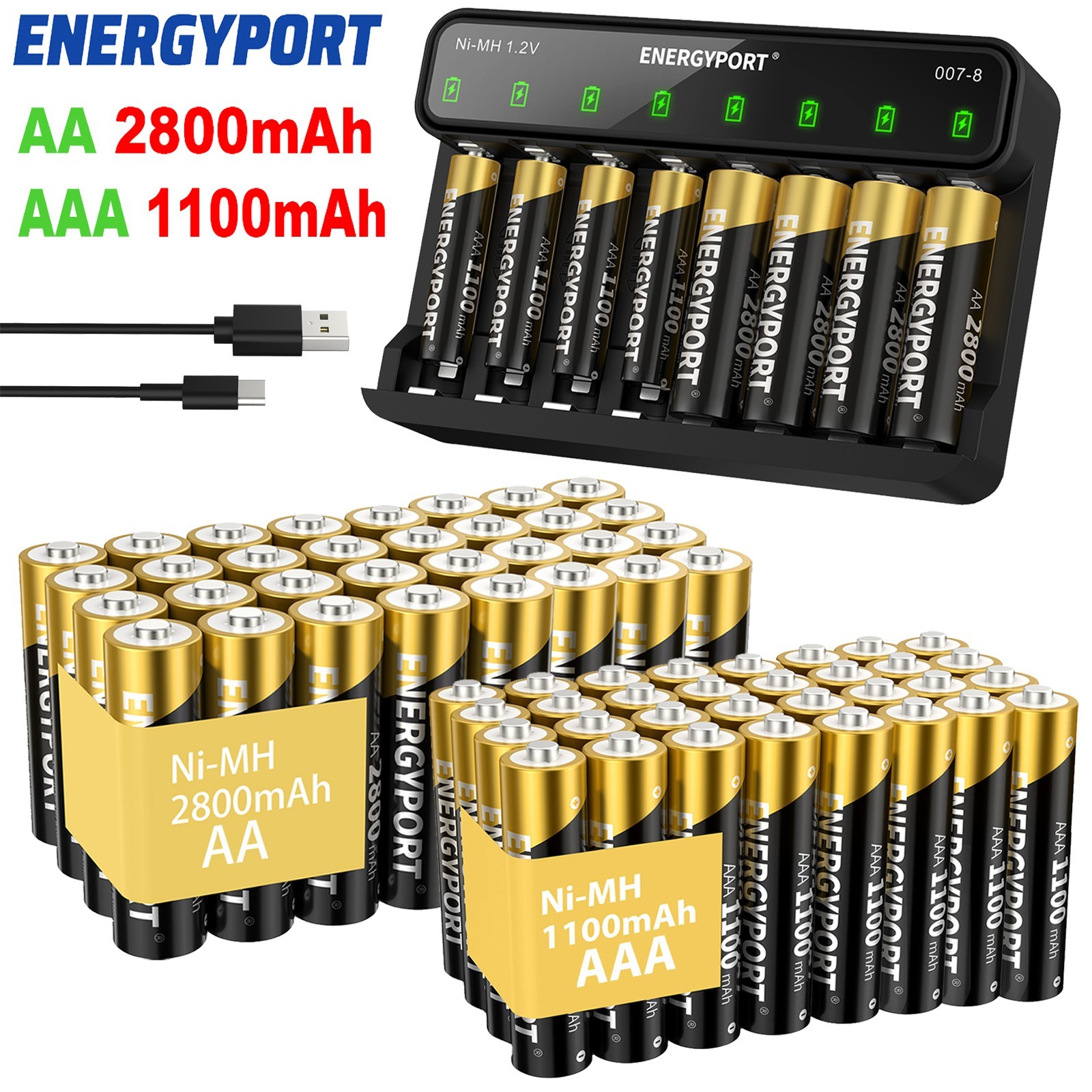 Lot AA AAA Rechargeable Batteries 2800mAh 1100mAh 1.2V NI-MH / Optional Charger