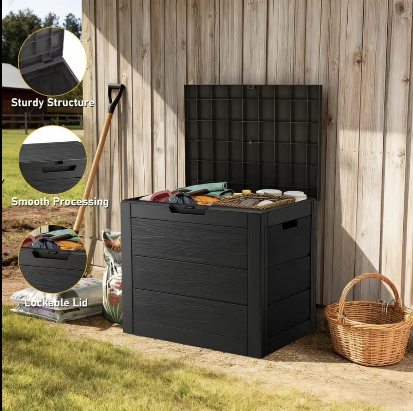 Gallon Outdoor Storage Box Rattan Garden Cushion Organizer Patio Deck Cabinet
