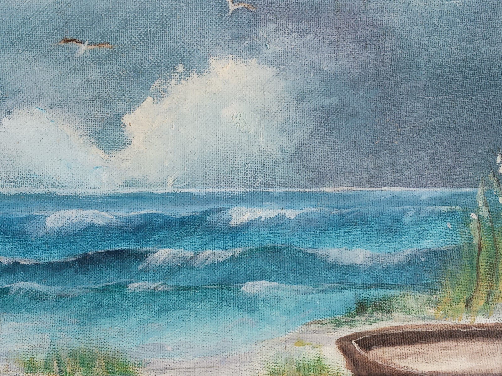 Vintage painting Seascape Beach Ocean signed V. Jackson Exhib. Vancouver, WA