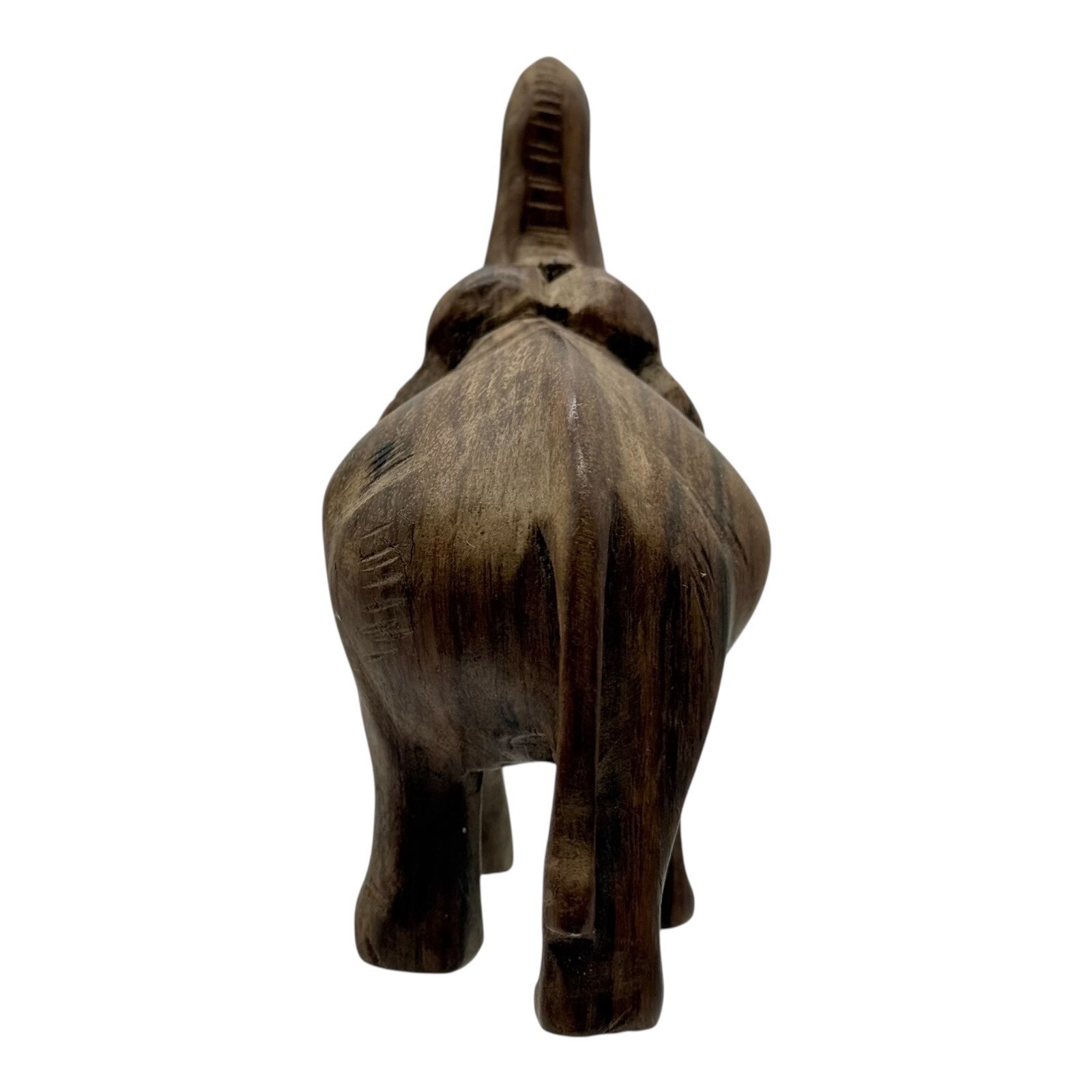 Wood Elephant Statue Figurine Trunk Up Good Luck Decor Animal Vintage Carving