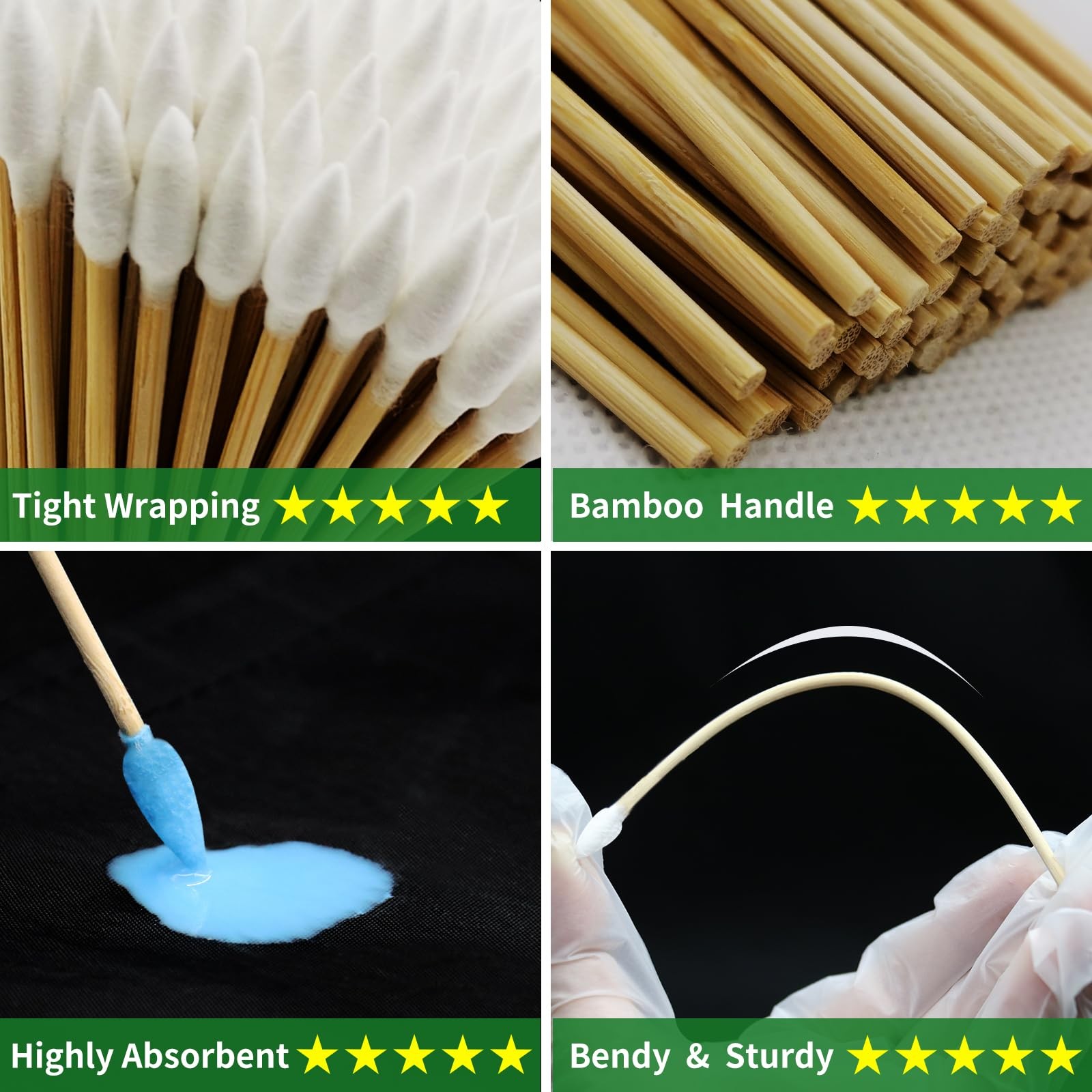 200PCS Pointed Cotton Swabs 6in Strong Bamboo Sticks Biodegradable Cotton Tips