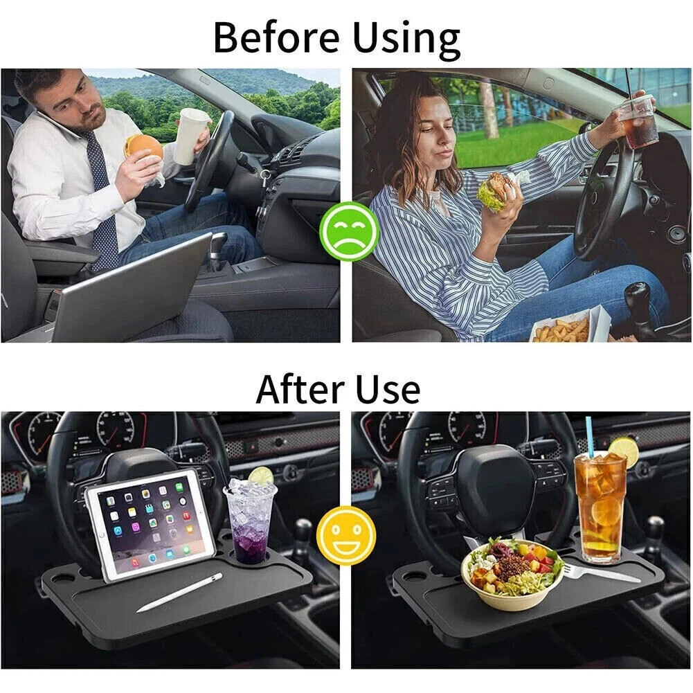 New Car Steering Wheel Tray Desk 2 Sided For Laptop Drink Food Work Table Holder