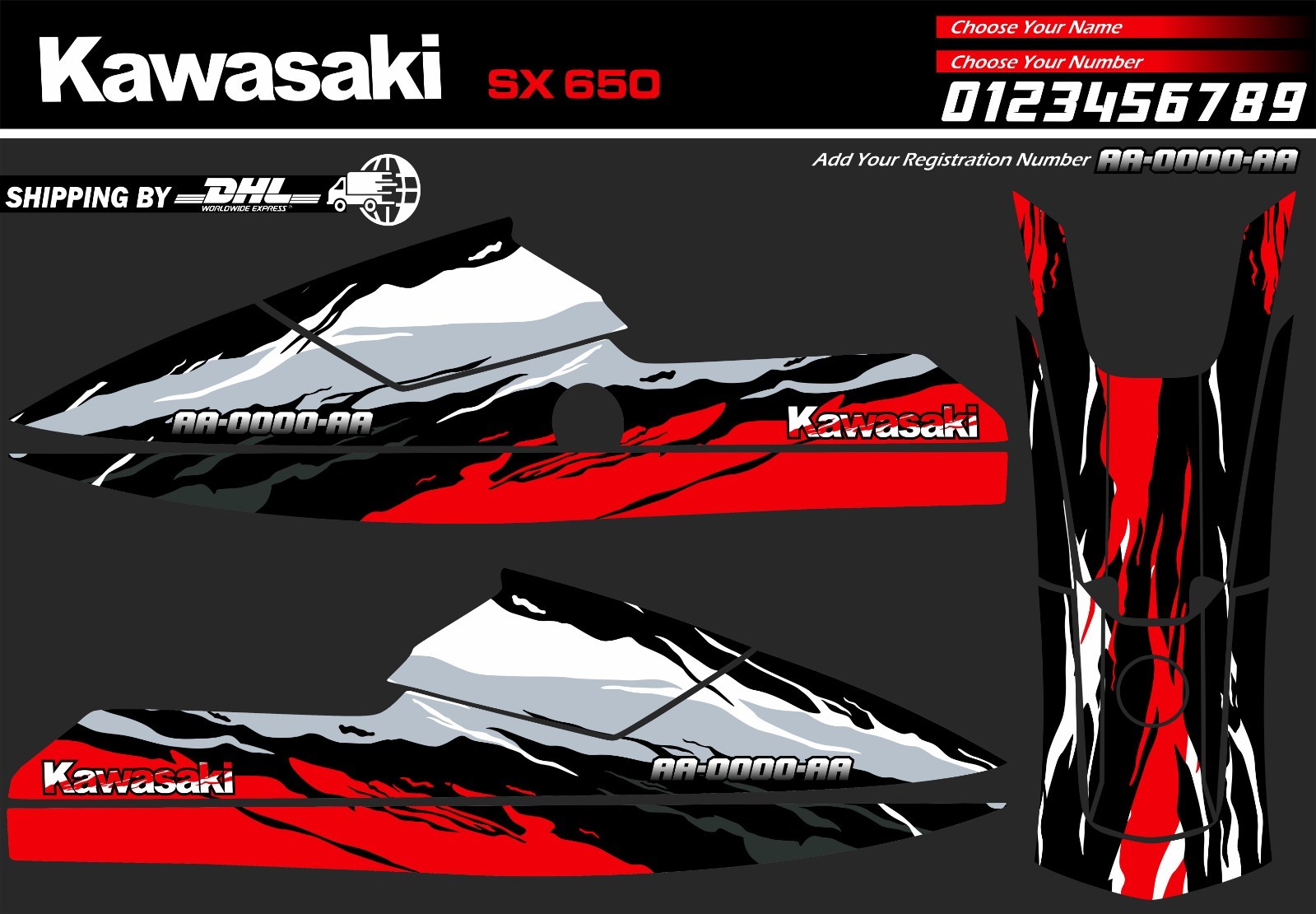 Kawasaki 650sx jetski - Set Decal / Graphics / Stickers