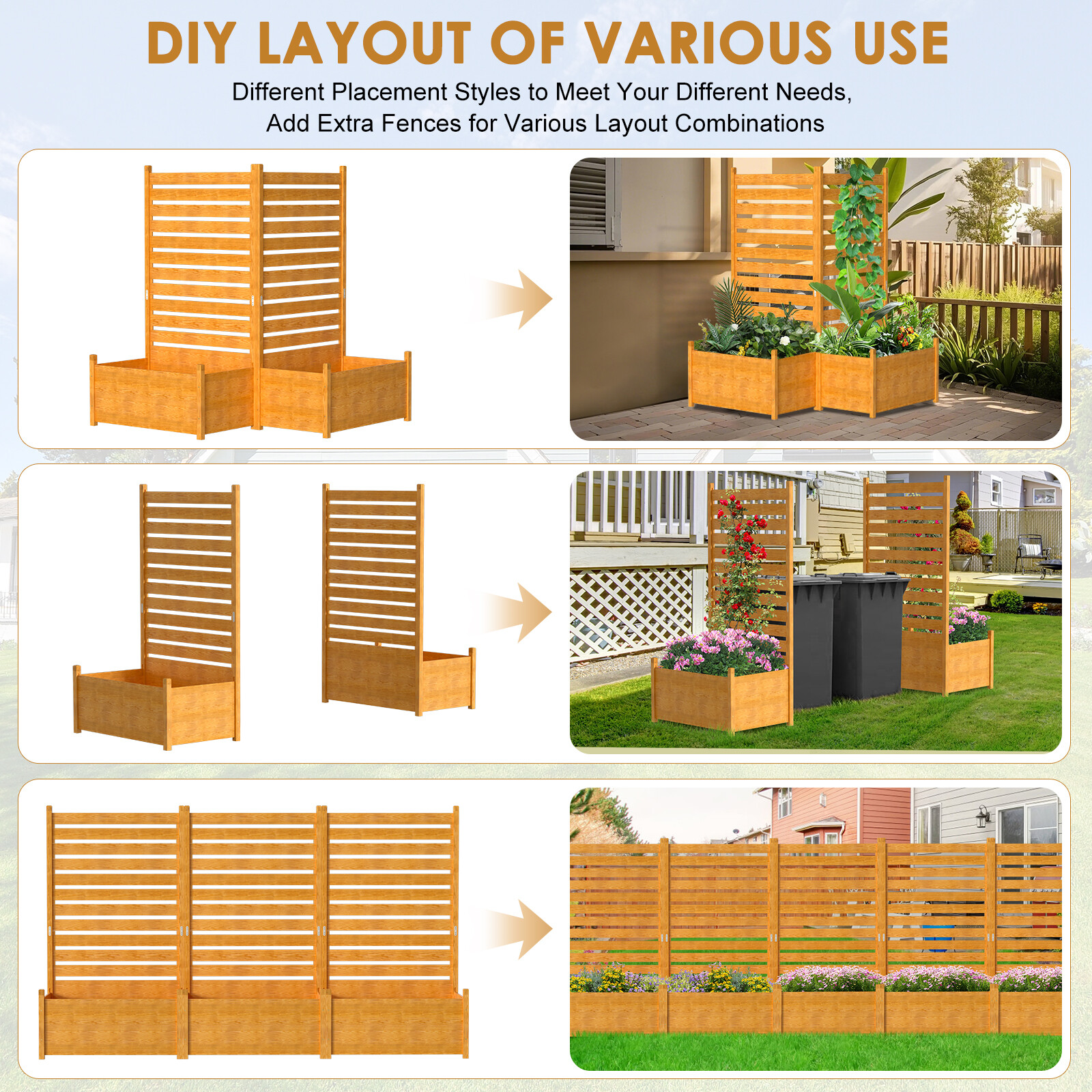 NAIZEA Extra Tall Air Conditioner Fence 41"Wx73"H Trash Can Fence & Planter Box