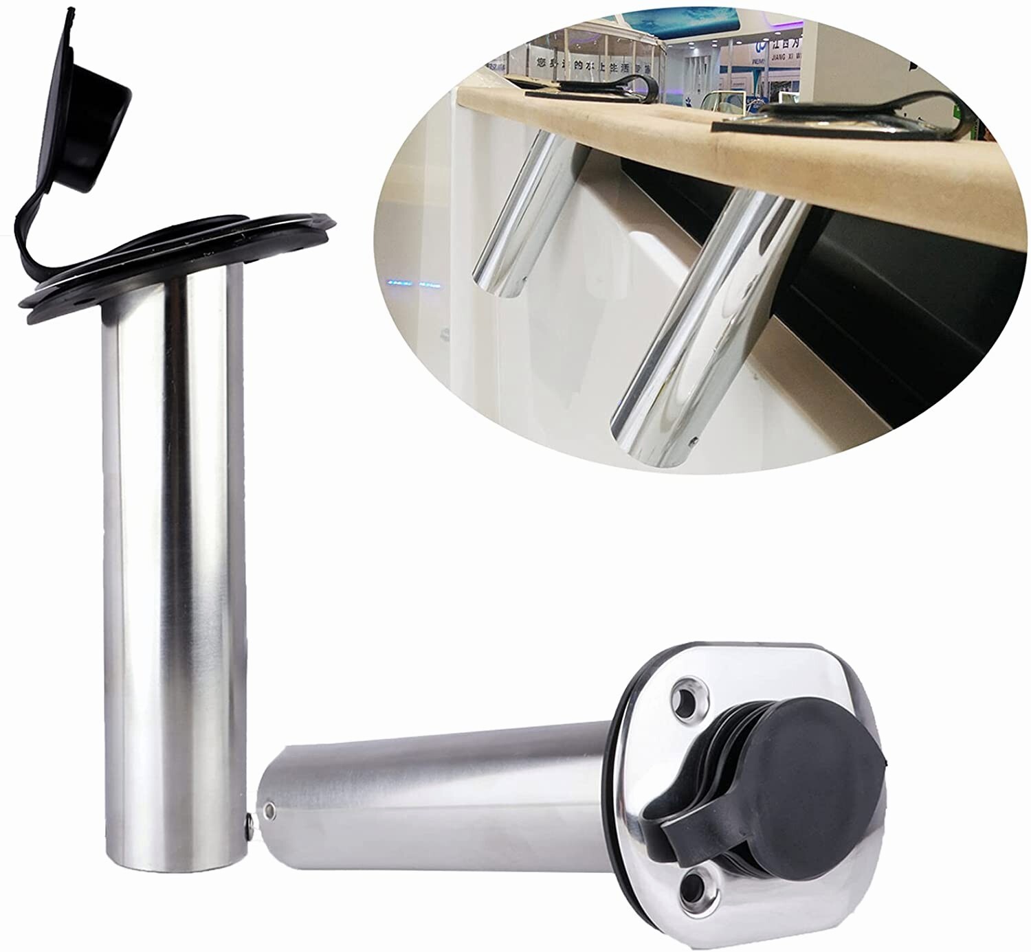 4X 15 Degree Boat Fishing Rod Holder Flush Mount Rod Rack Marine Stainless Steel