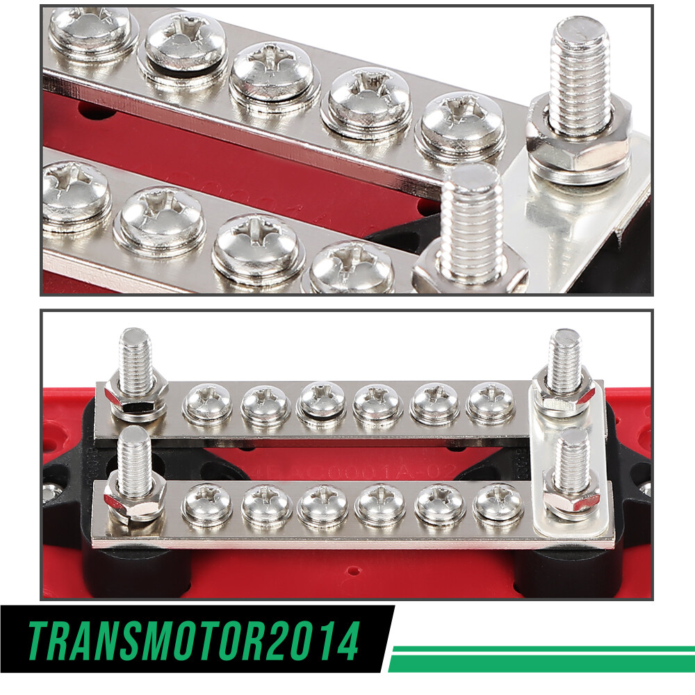 12V Terminal Ground Power Distribution Junction Block Kit Heavy Duty Bus Bar Red