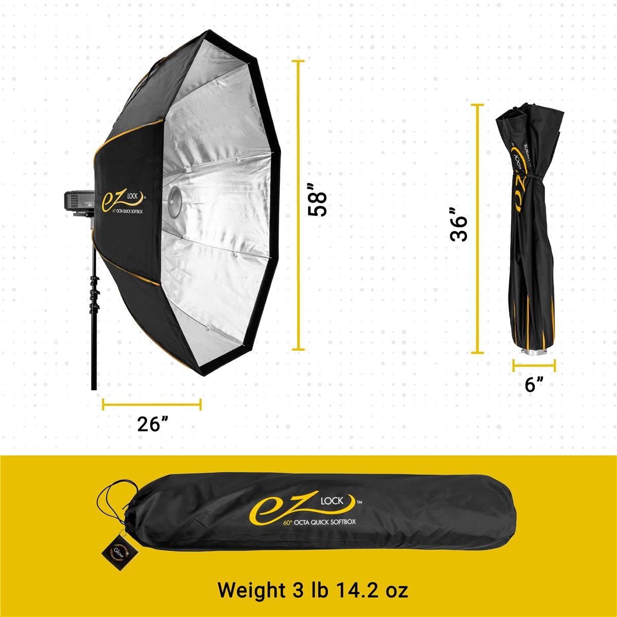 Glow Glow EZ Lock 60" Octa Small Quick Softbox, Eight-Sided Parabolic Softbox Op