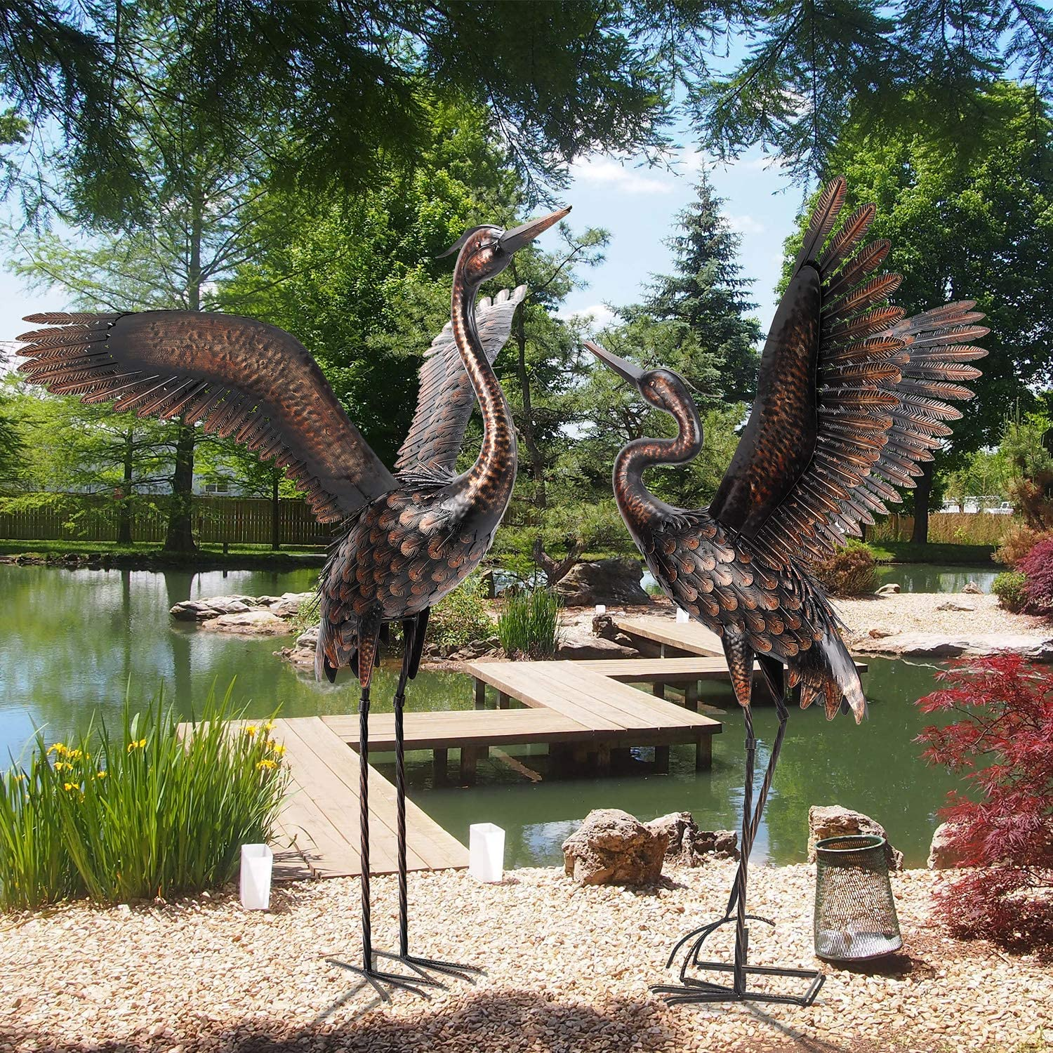 Garden Statue Outdoor Metal Heron Crane Yard Art Sculpture for Lawn Patio