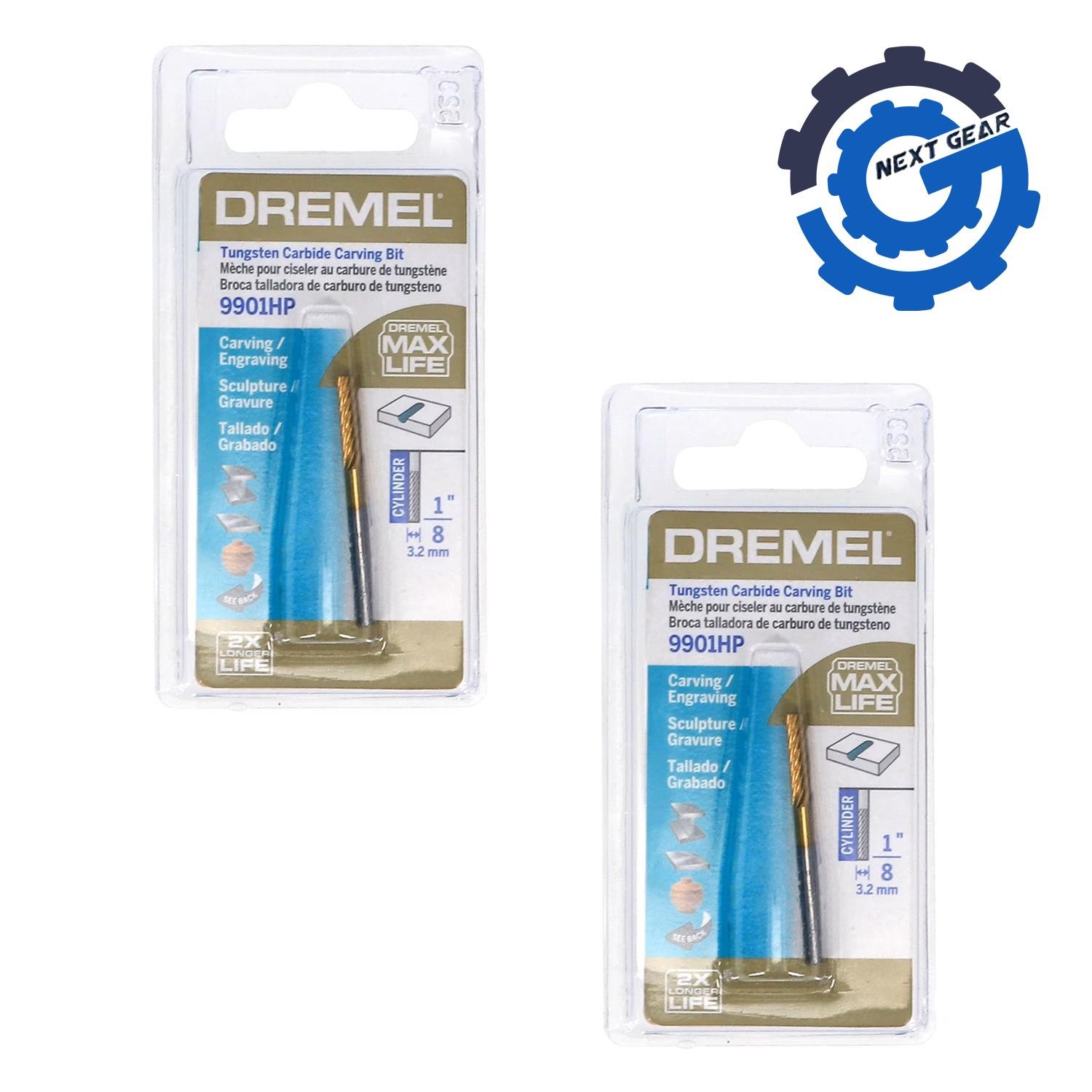 Pack of 2 New Dremel Max Life 9901HP 1/8" Tungsten Carbide Rotary Carving Bit