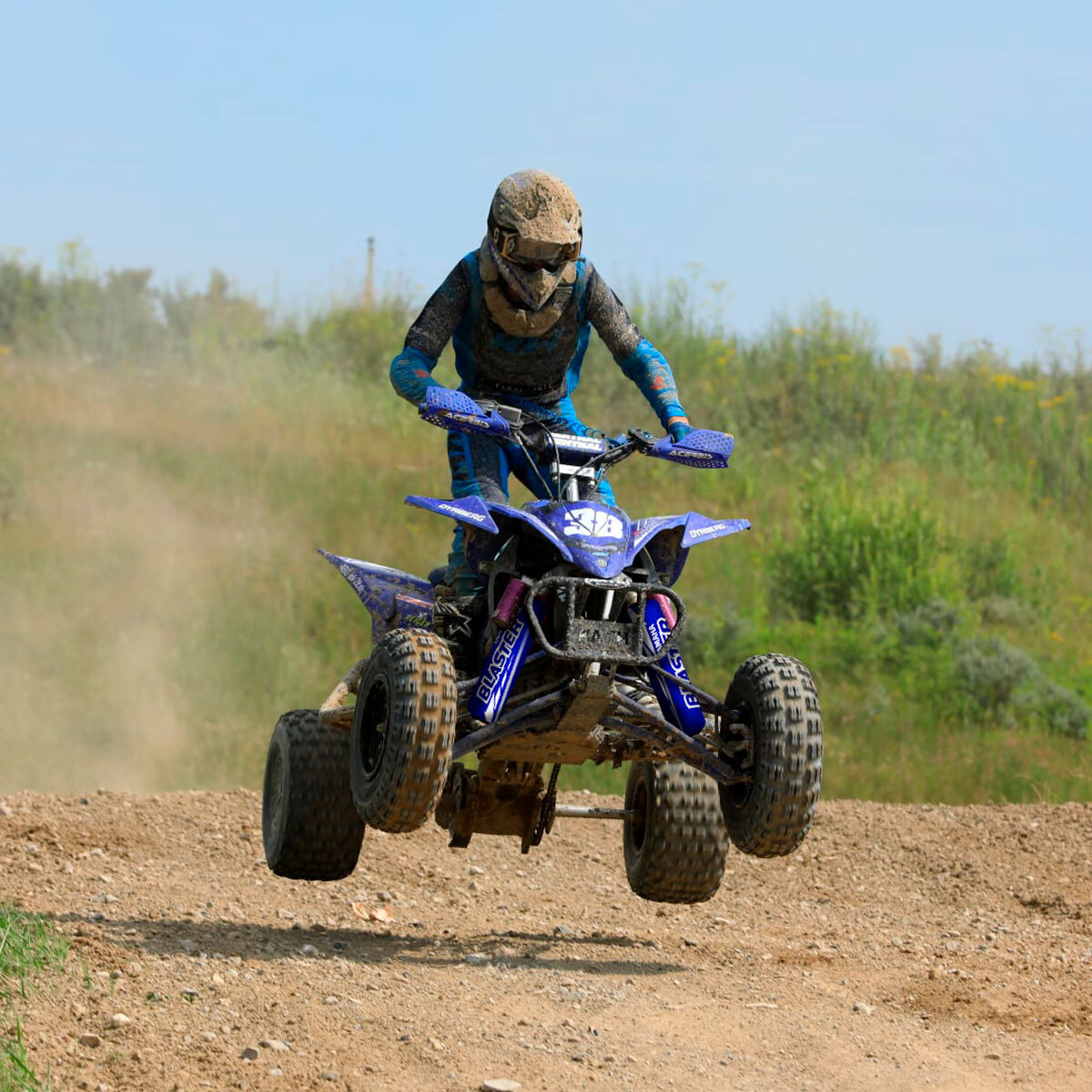 Front+Rear Blue Shock Covers + Brake Pads for Yamaha Blaster YFS 200 (2003-2006)