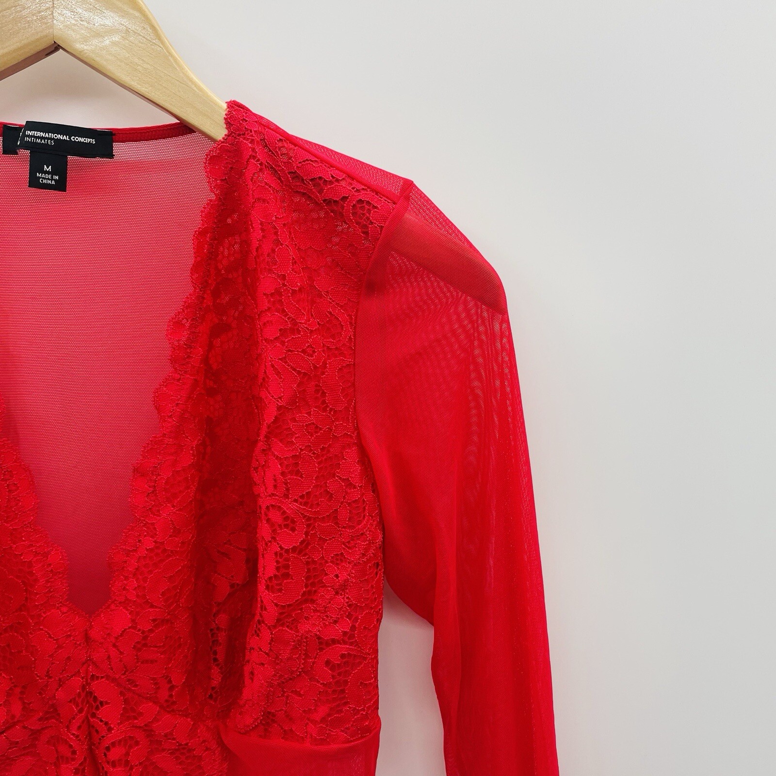 INC International Concepts Medium Not So Basic Long-Sleeve Mesh Bodysuit 2681