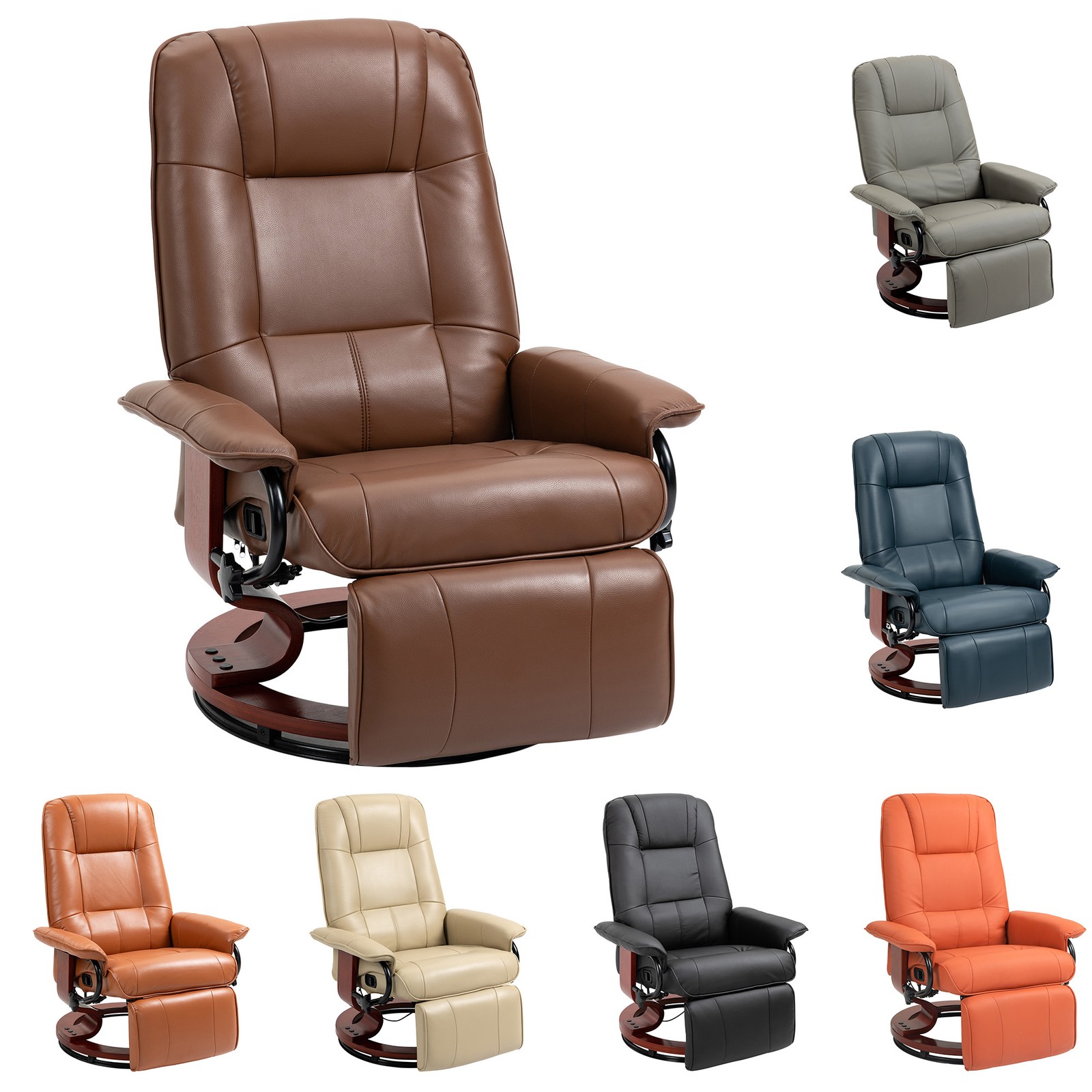 HOMCOM Faux Leather Manual Recliner with Swivel Wood Base