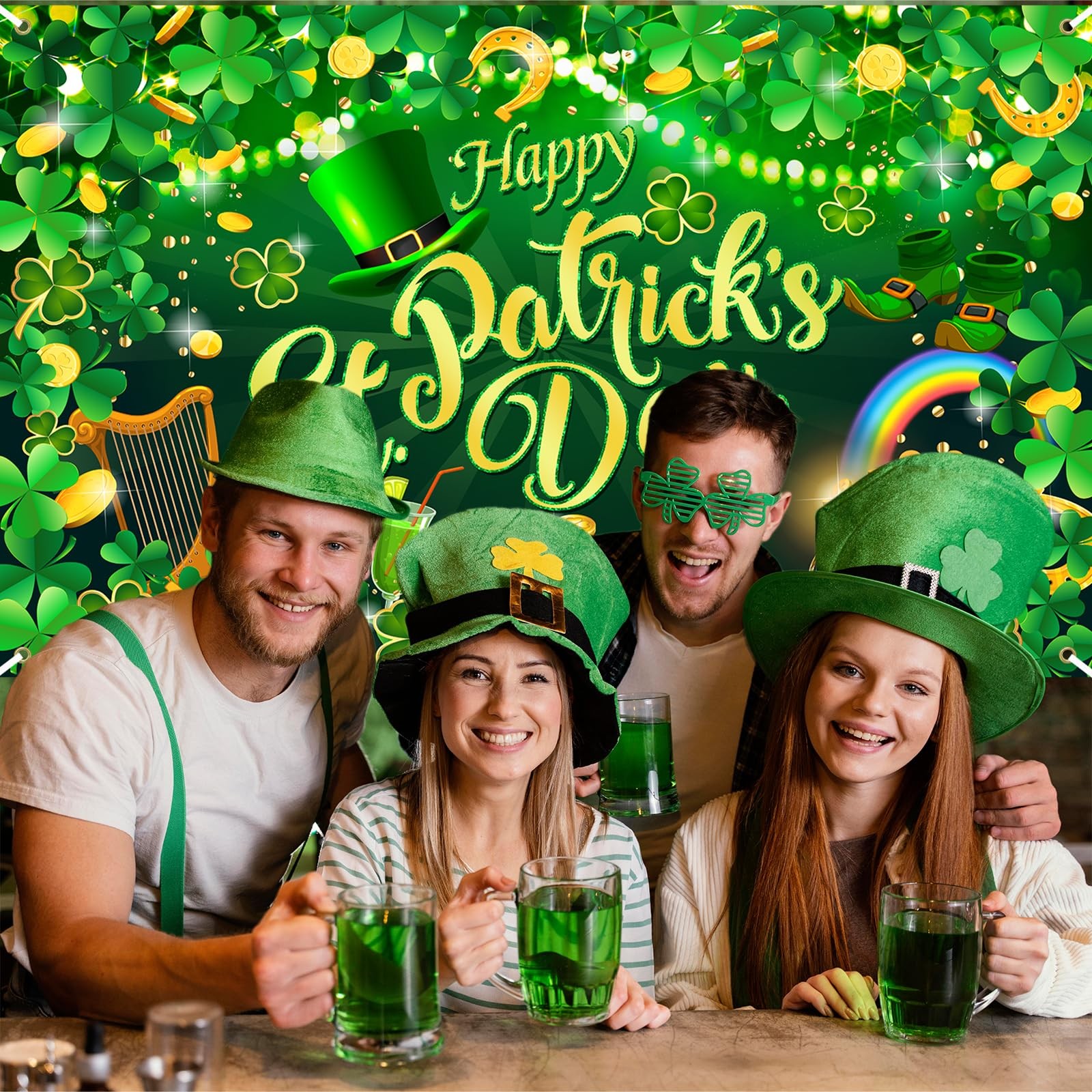 Happy St. Patrick's Day Backdrop Banner Spring Lucky Green Shamrock Backgroun