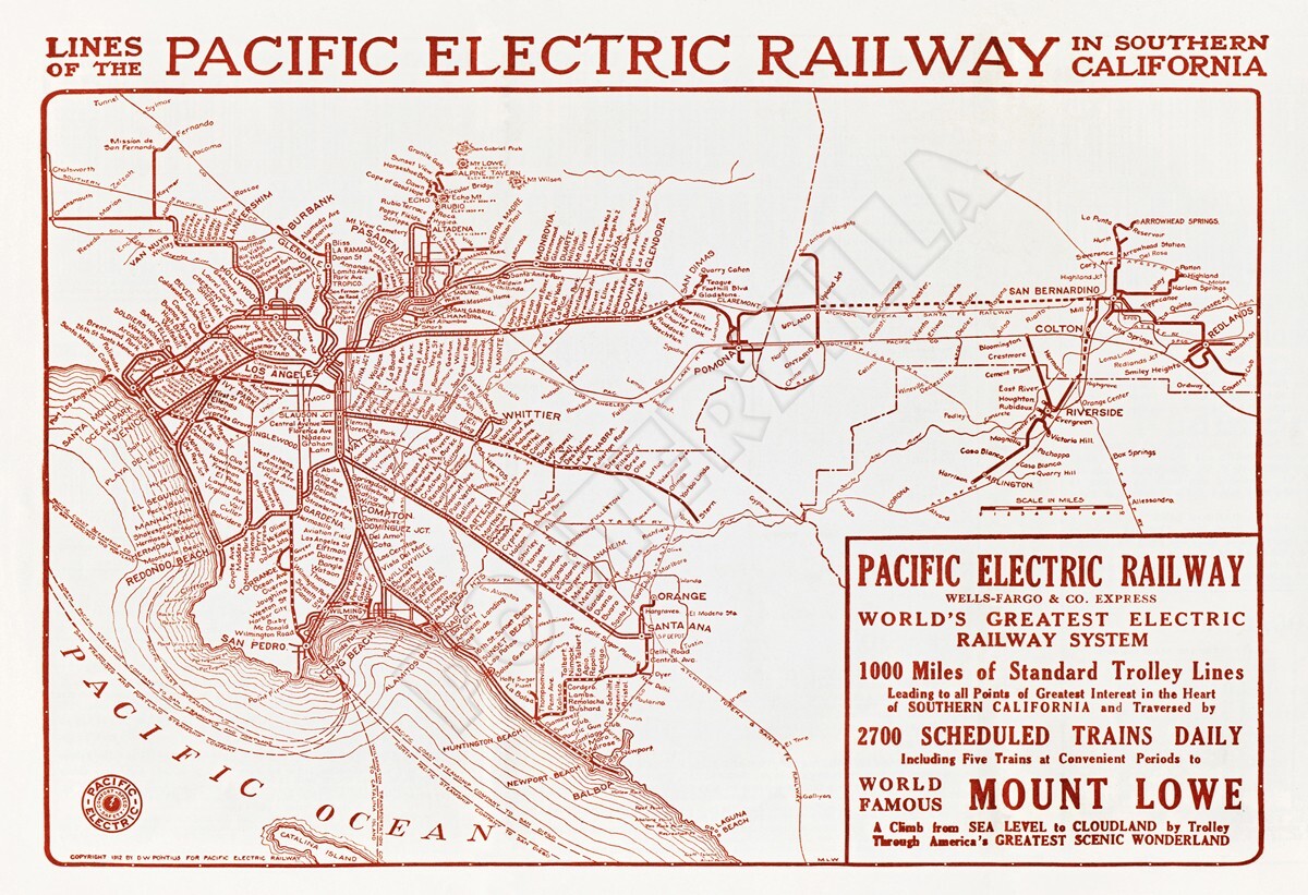 Pacific Electric Railway 1913 Map with Mount Lowe Advertisement