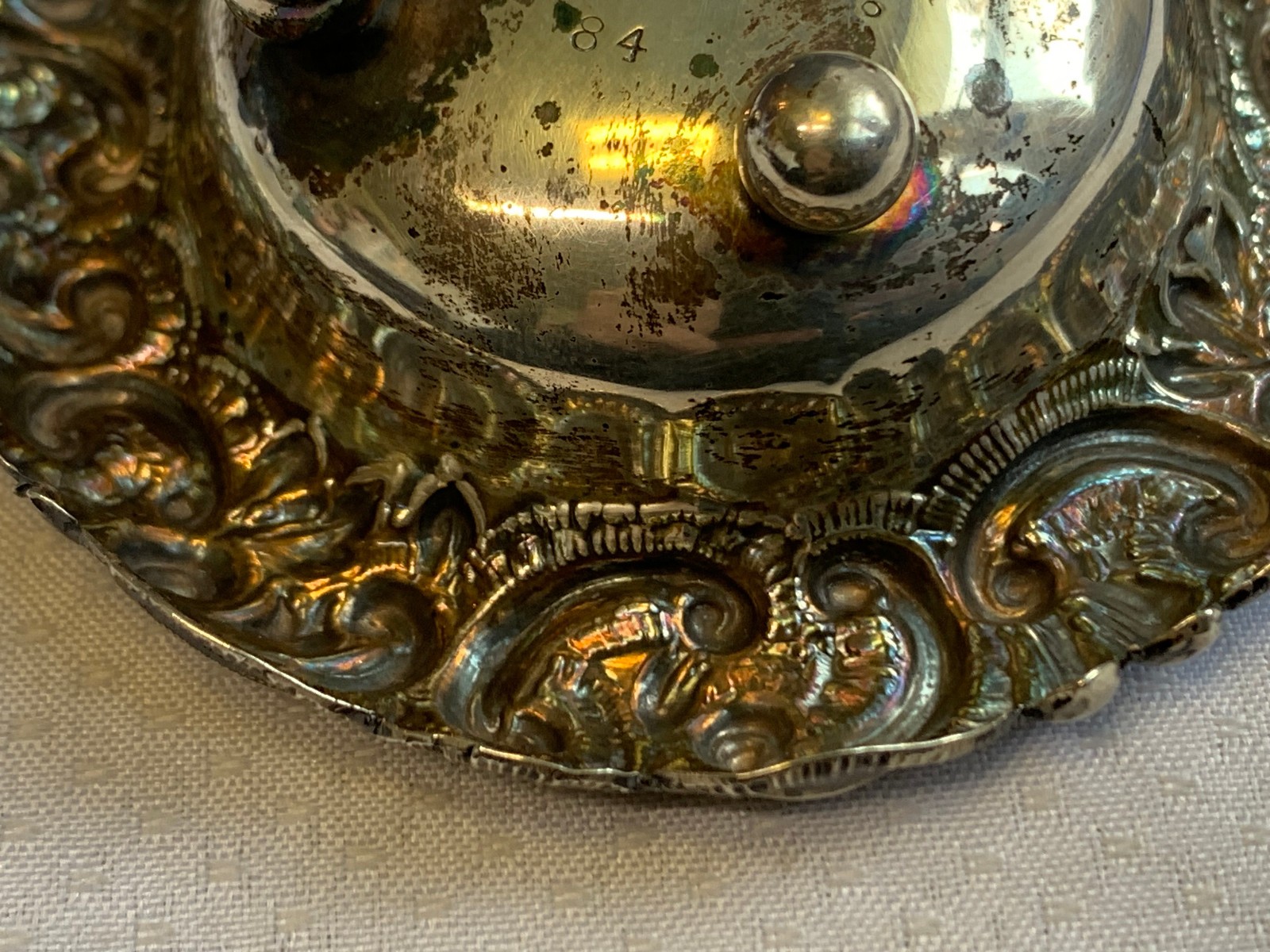 Antique Sterling Silver Condiment Dish Master Salt Cellar 36.66g Floral Repousse