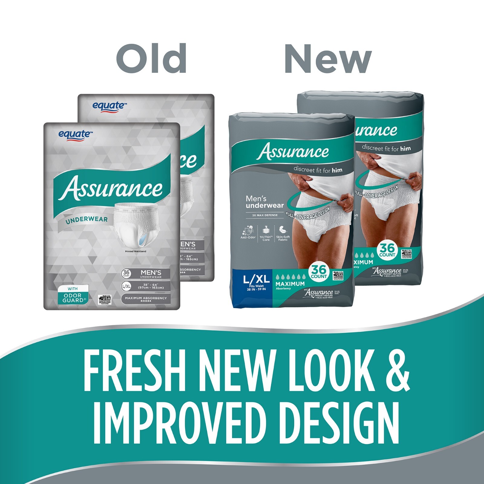 Assurance Men's Incontinence Underwear, L/XL, Maximum Absorbency