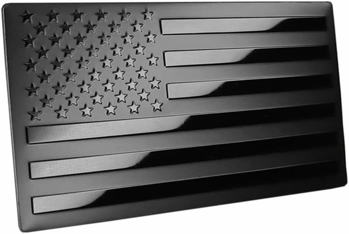 American Metal Flag Auto Fender Emblem for Cars Trucks (5"x3", Black -1 Pack)