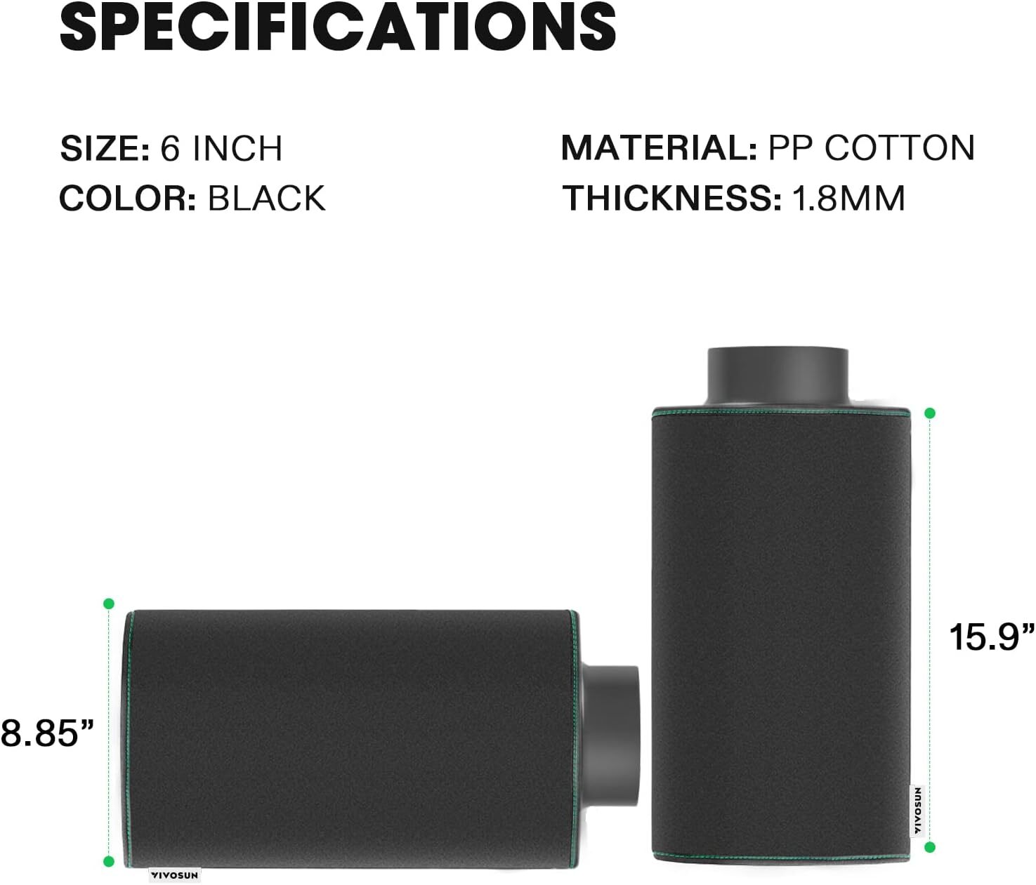 VIVOSUN 4"/6"/8" PP Cotton Prefilter for 4/6/8 inch Carbon Filter Black/White