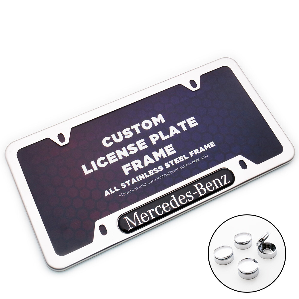Chrome Stainless Front Rear For Mercedes-Benz Car License Plate Frame Cover Gift