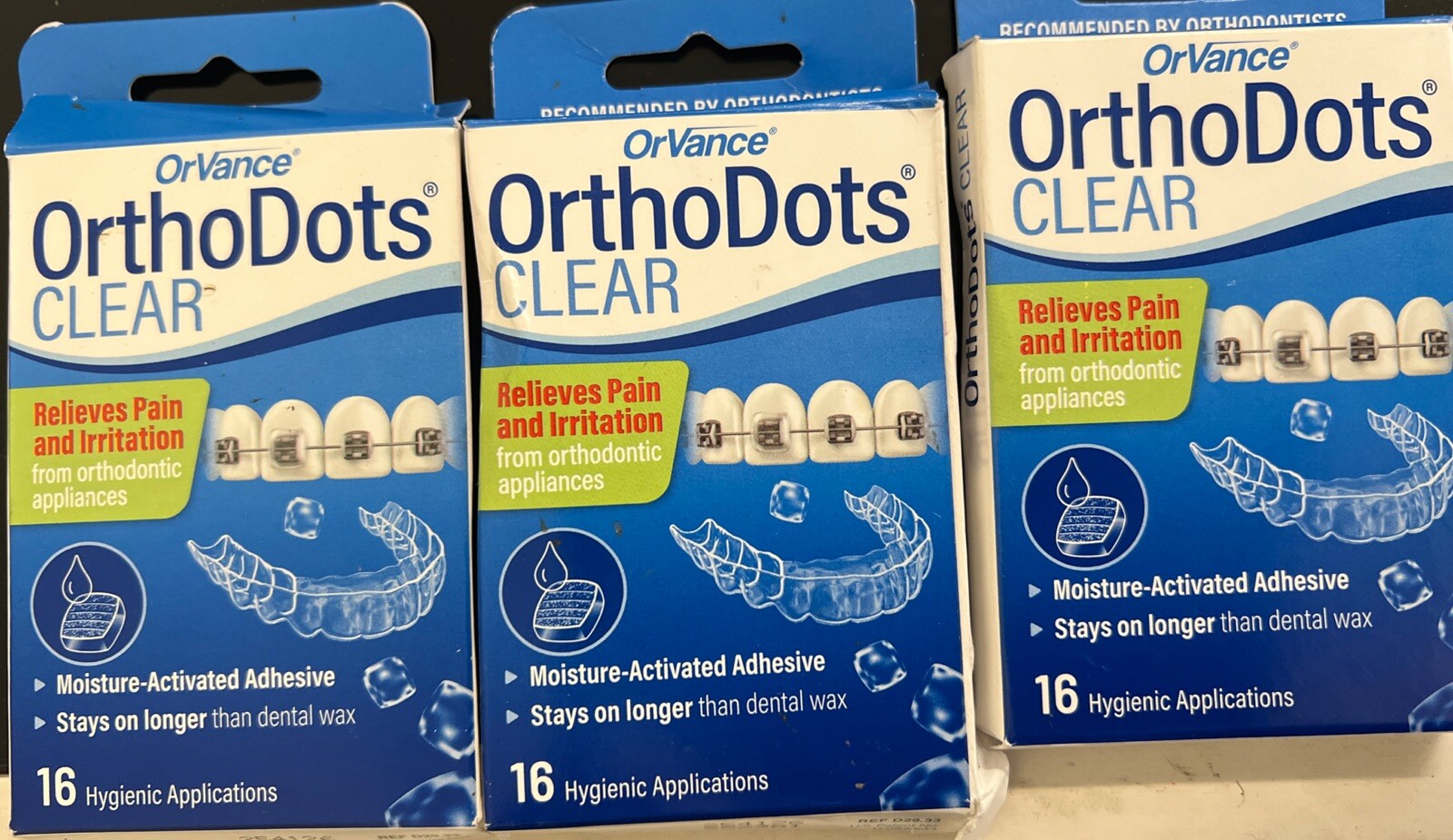 3x OrthoDots CLEAR Moisture Activated Adhesive 16 applications per box