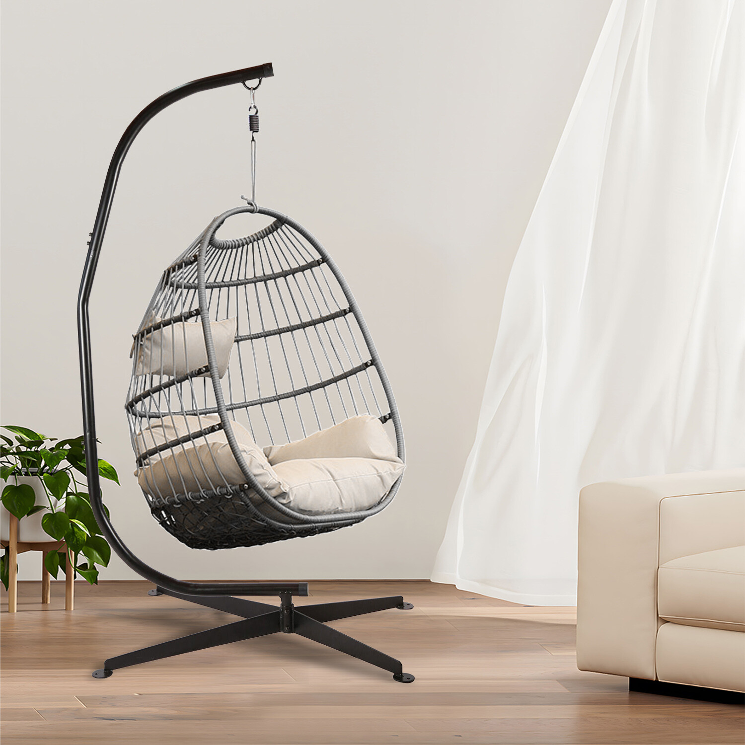 Black Steel Solid Frame Stand Hammock C Stand For Porch Swing Hammock Chair