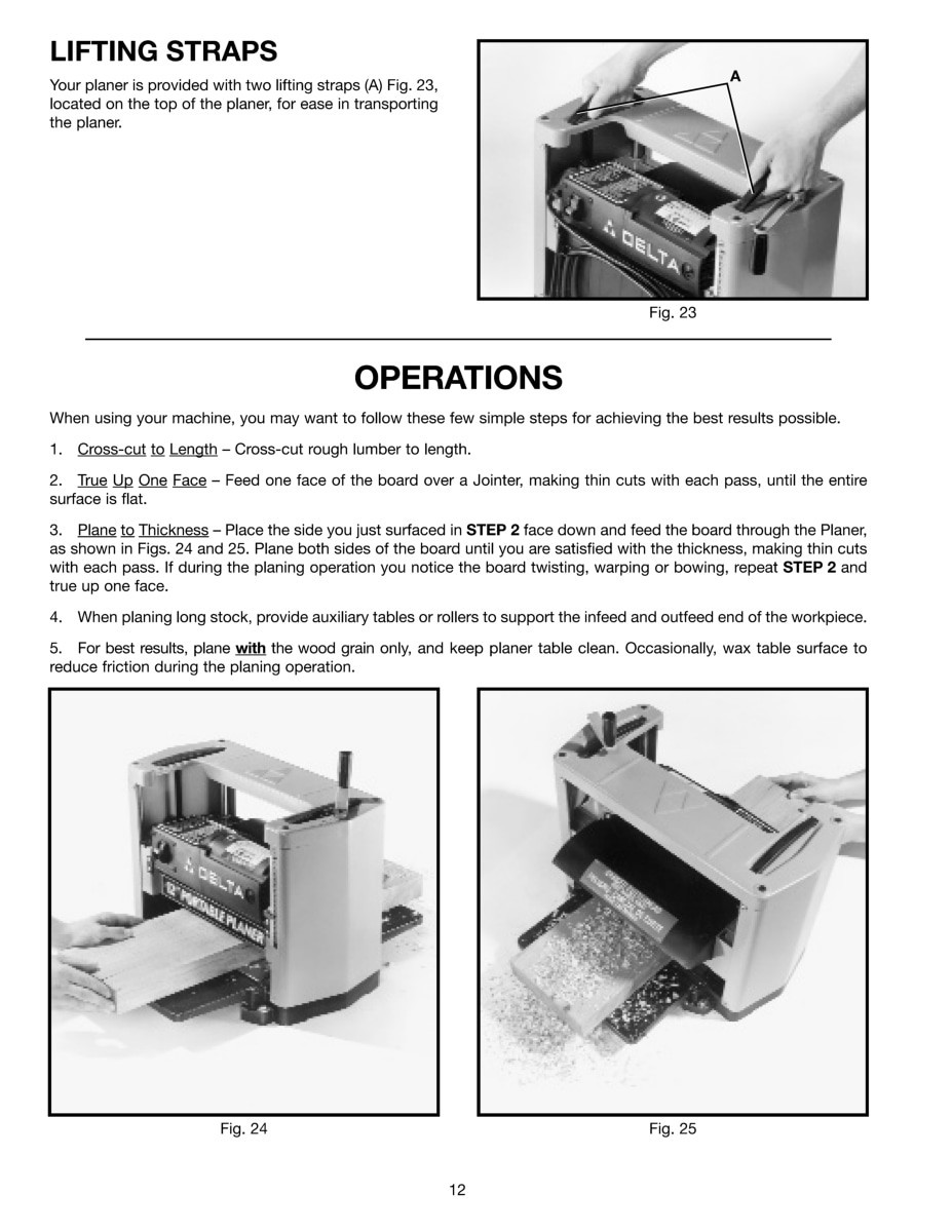 Delta Portable 12" Wood Planer 22-540 Owner Instruction Service Part Manual 1646