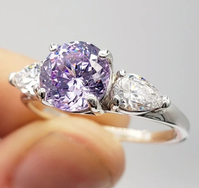 5.00 Ct Certified Round Shape Natural Purple Diamond Ring VVS1 White Gold Finish